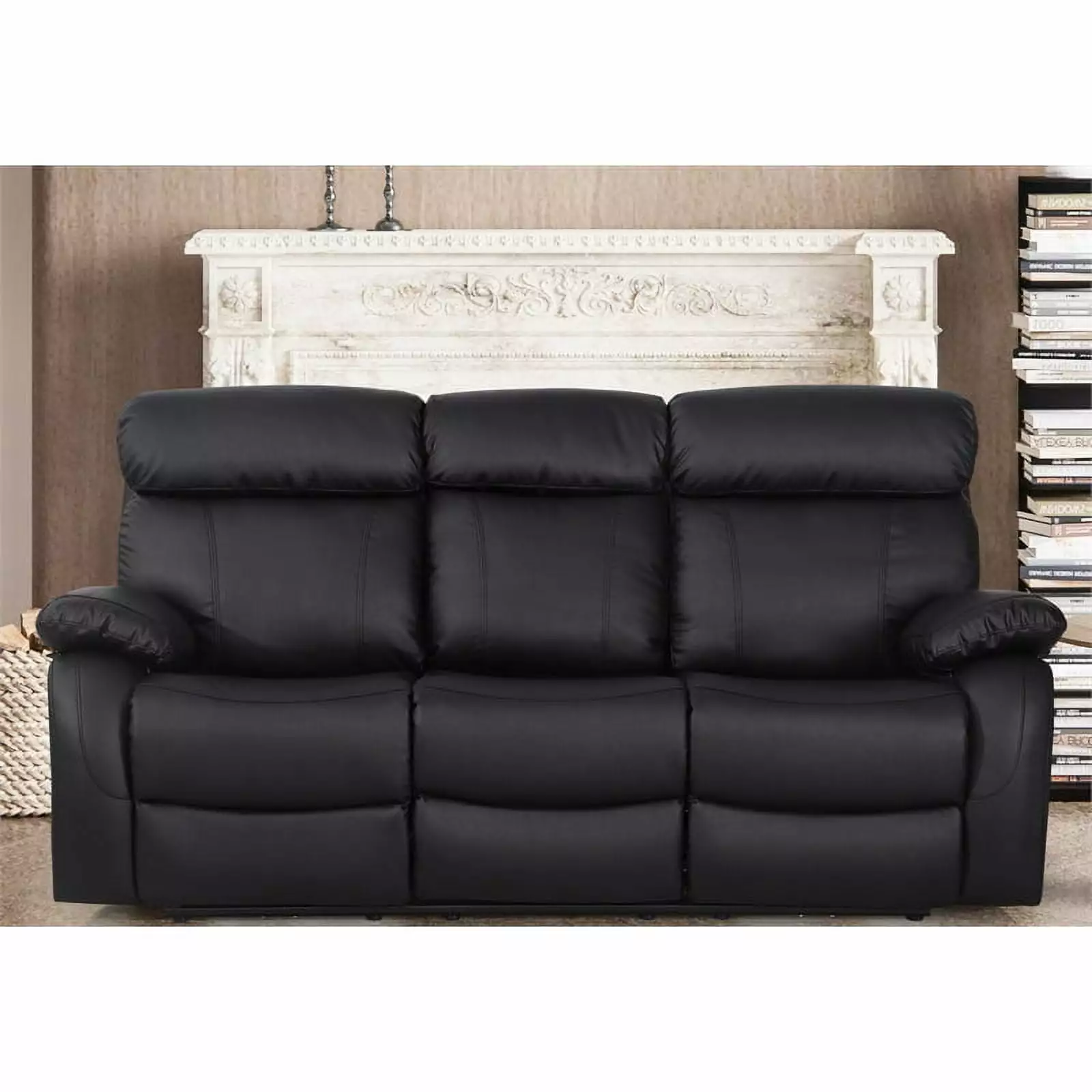 Alexent Power Recliner Sofa Black Leather 3 Seater Theater Couch Cupholder