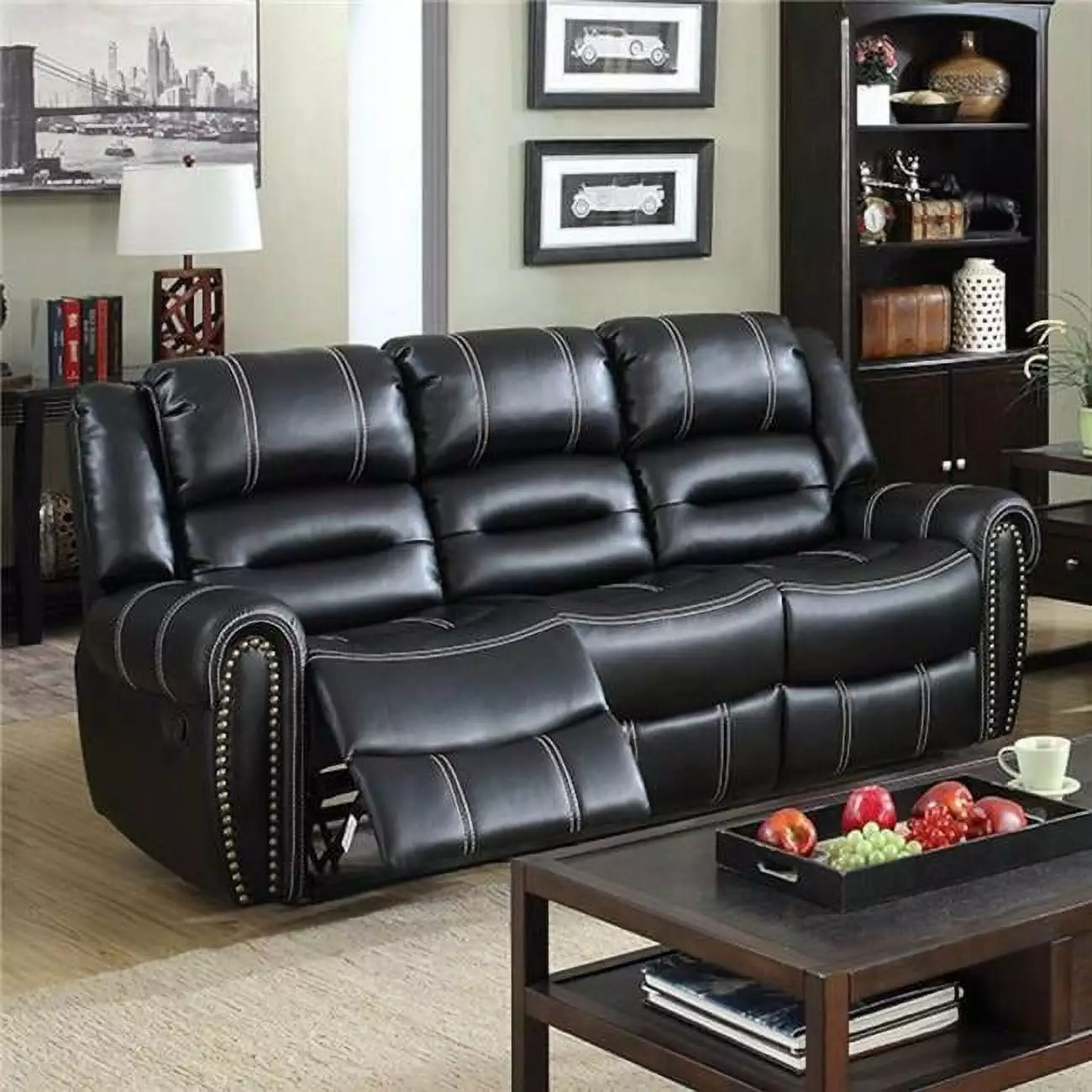 Benzara BM166016 40 x 37 x 83 Inch Leatherette Recliner Sofa Black - Comfortable Seating