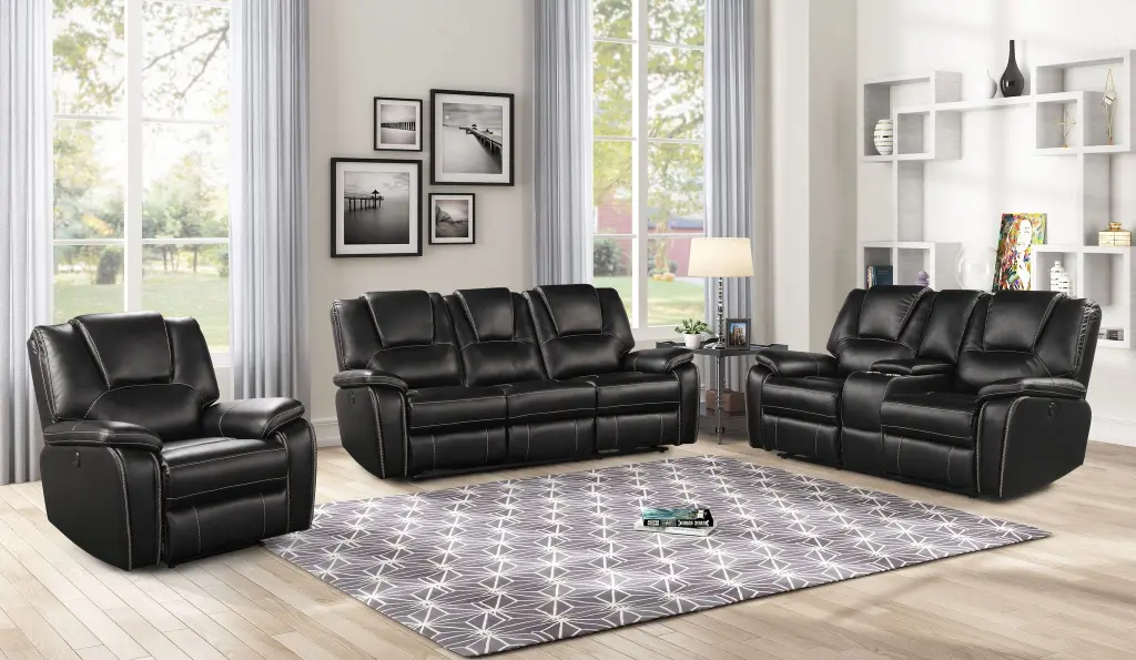 Hong Kong 3 Piece Power Reclining Sofa Set Faux Leather Living Room Furniture galaxy home furnishings