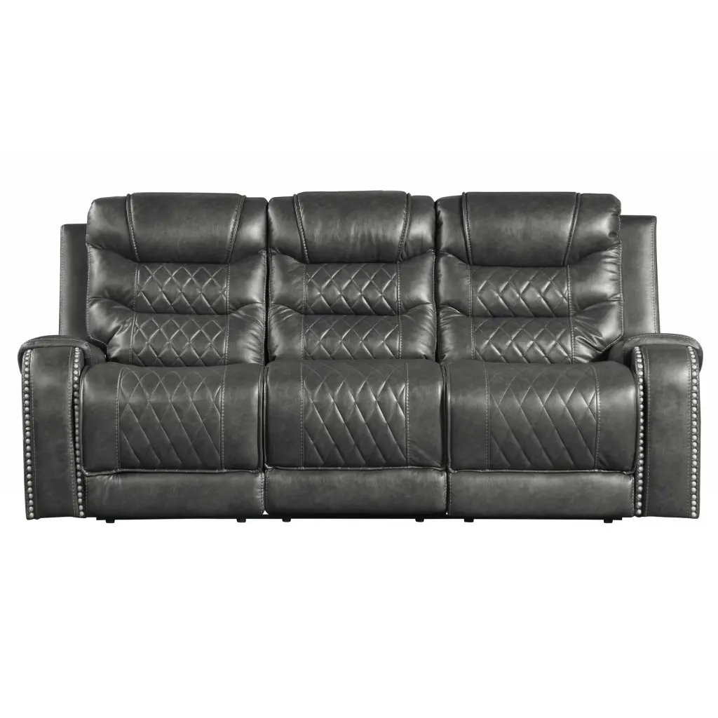 Opulent Gray Double Reclining Sofa Center Console Living Room kanepe