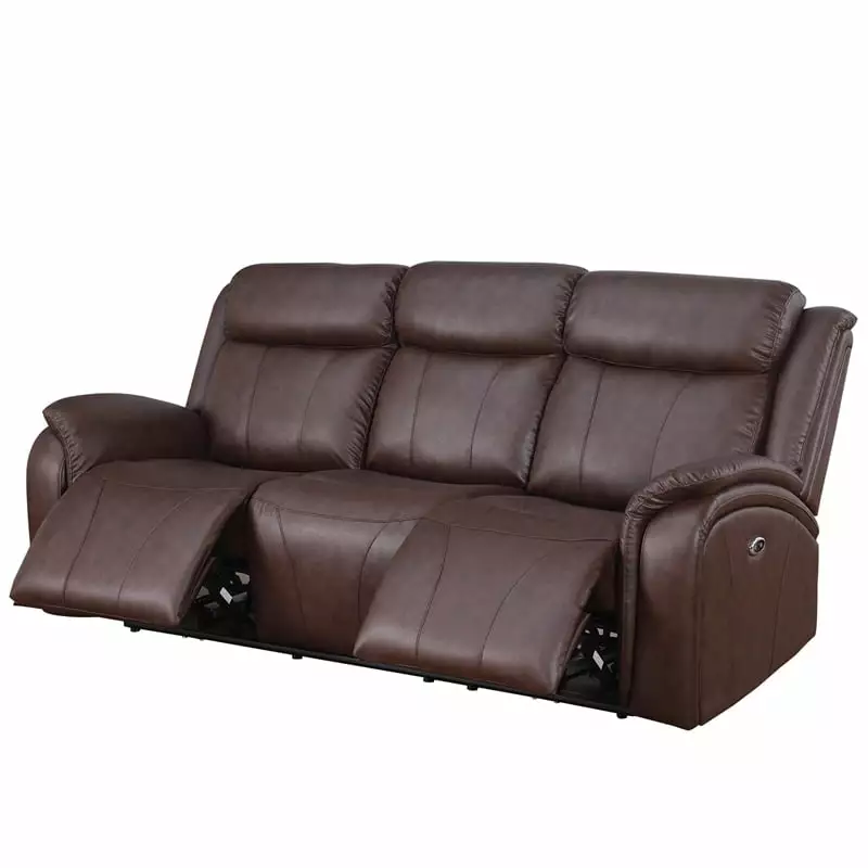 Pemberly Row Leather Recliner Sofa Power Reclining 3 Seater Sofa Brown