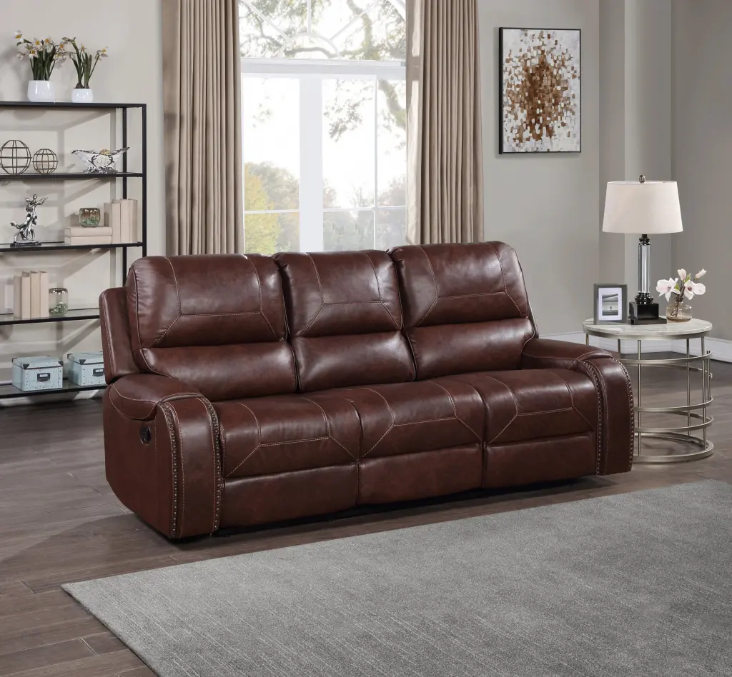 Keily Manual Reclining Sofa Dark Brown Faux Leather 3 Seater steve silver furniture