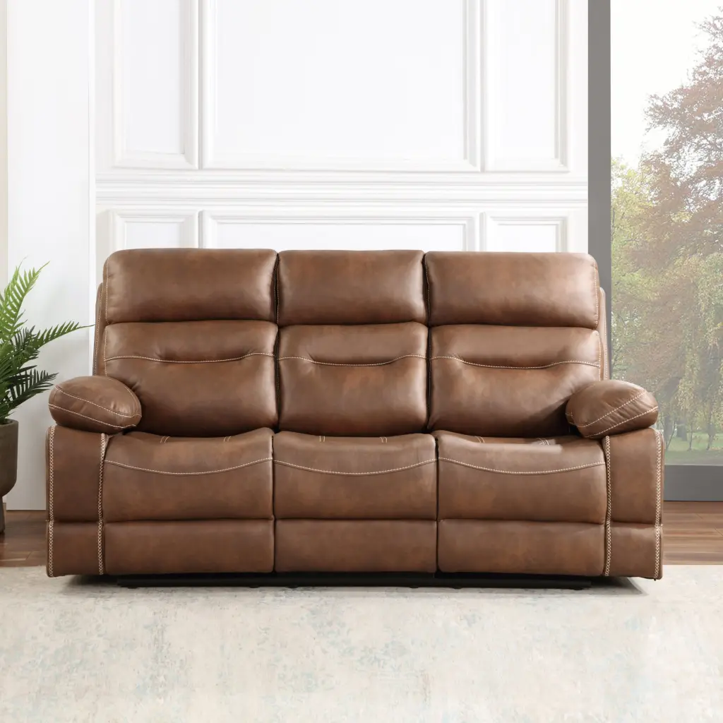 Rudger Manual Reclining Sofa Brown Dark Brown Wood 3 Seat Living Room Furniture steve silver furniture