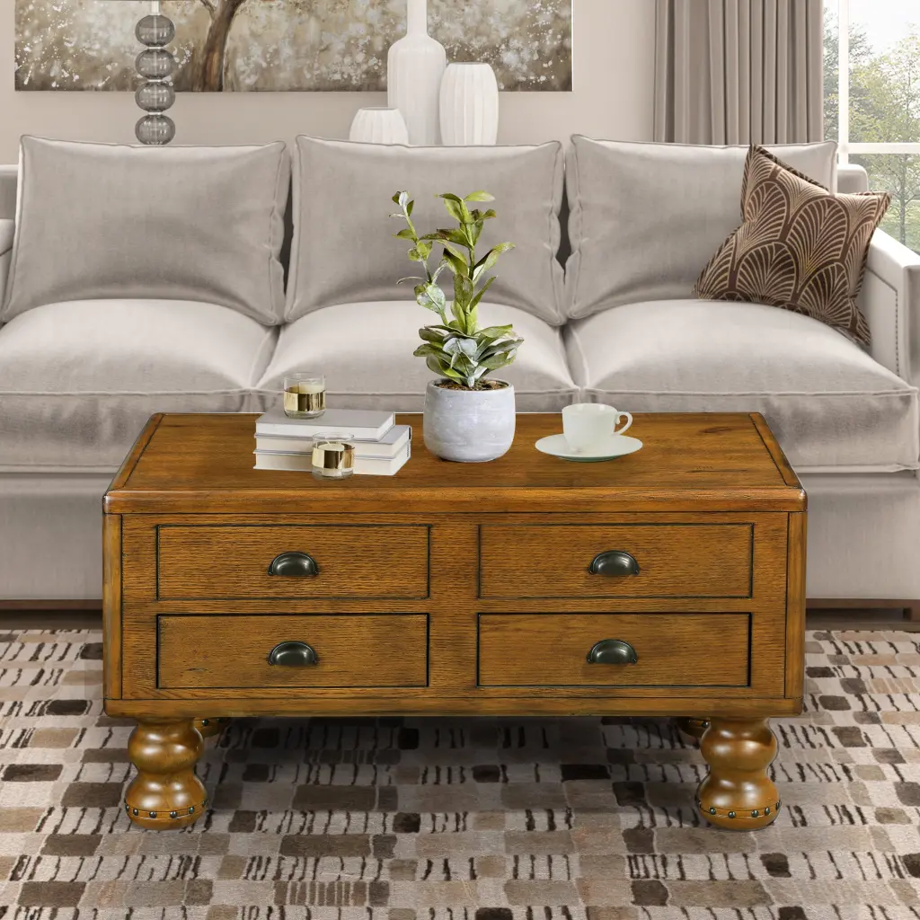 Solid Wood Rectangle Coffee Table Living Room 40 Inch Antique Coffee power growth furniture