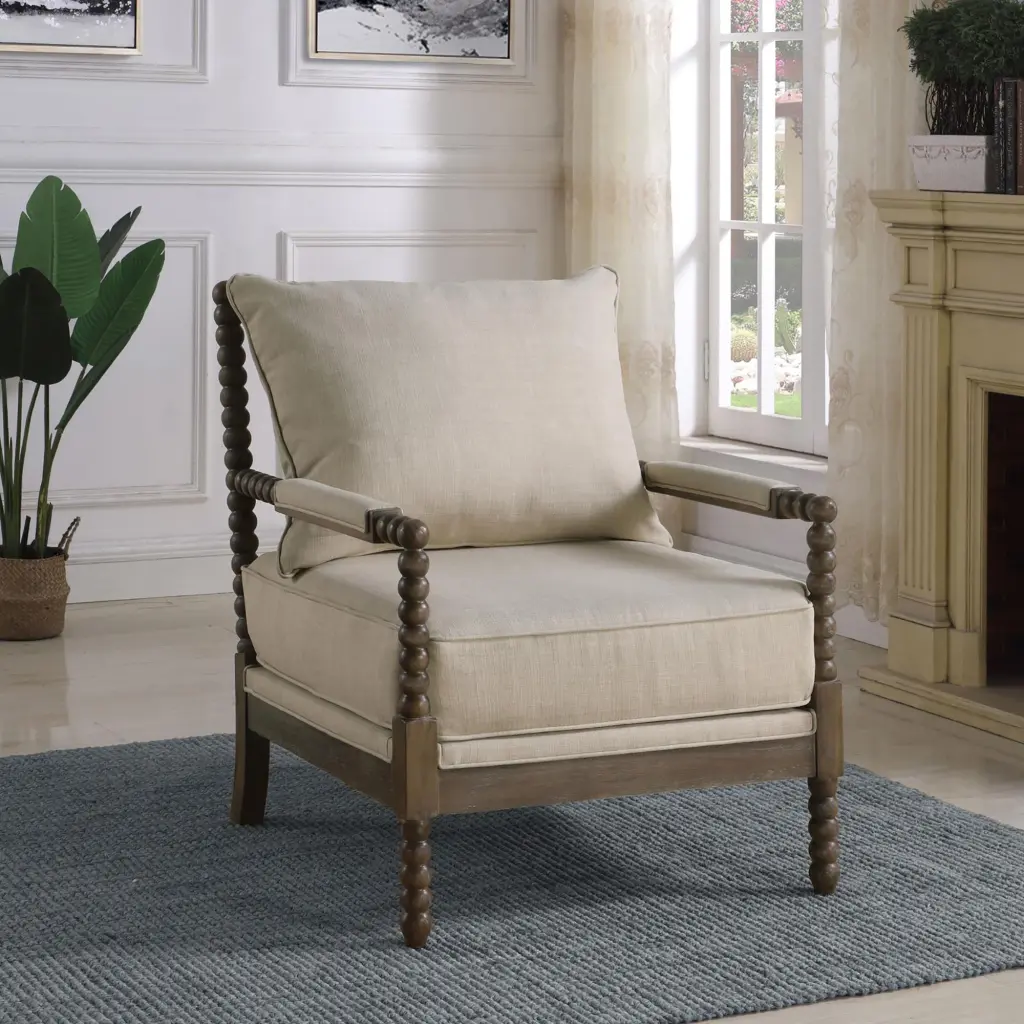 Beige and Natural Removable Back Accent Chair Light Brown Primary furniture max
