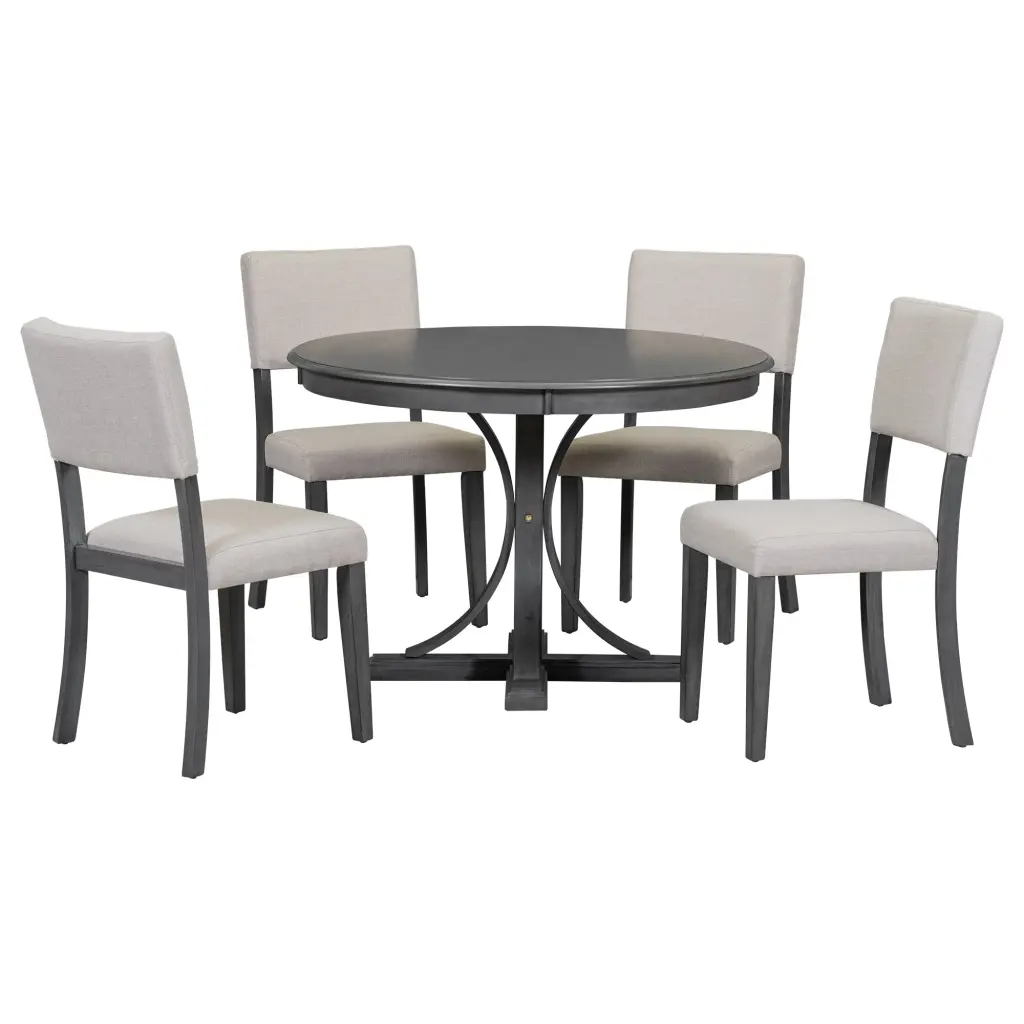 5 Piece Retro Round Dining Table Set Curved Trestle Style Base trexm