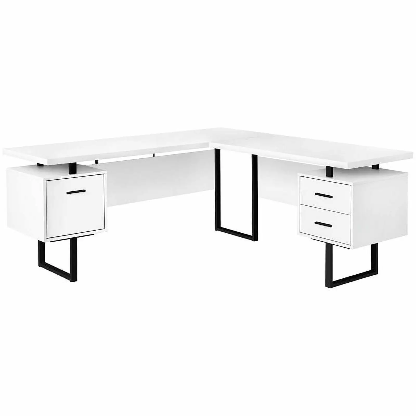 Pemberly Row Reversible Wooden L Shaped Corner Computer Desk White and Black - Versatile Home Office Desk