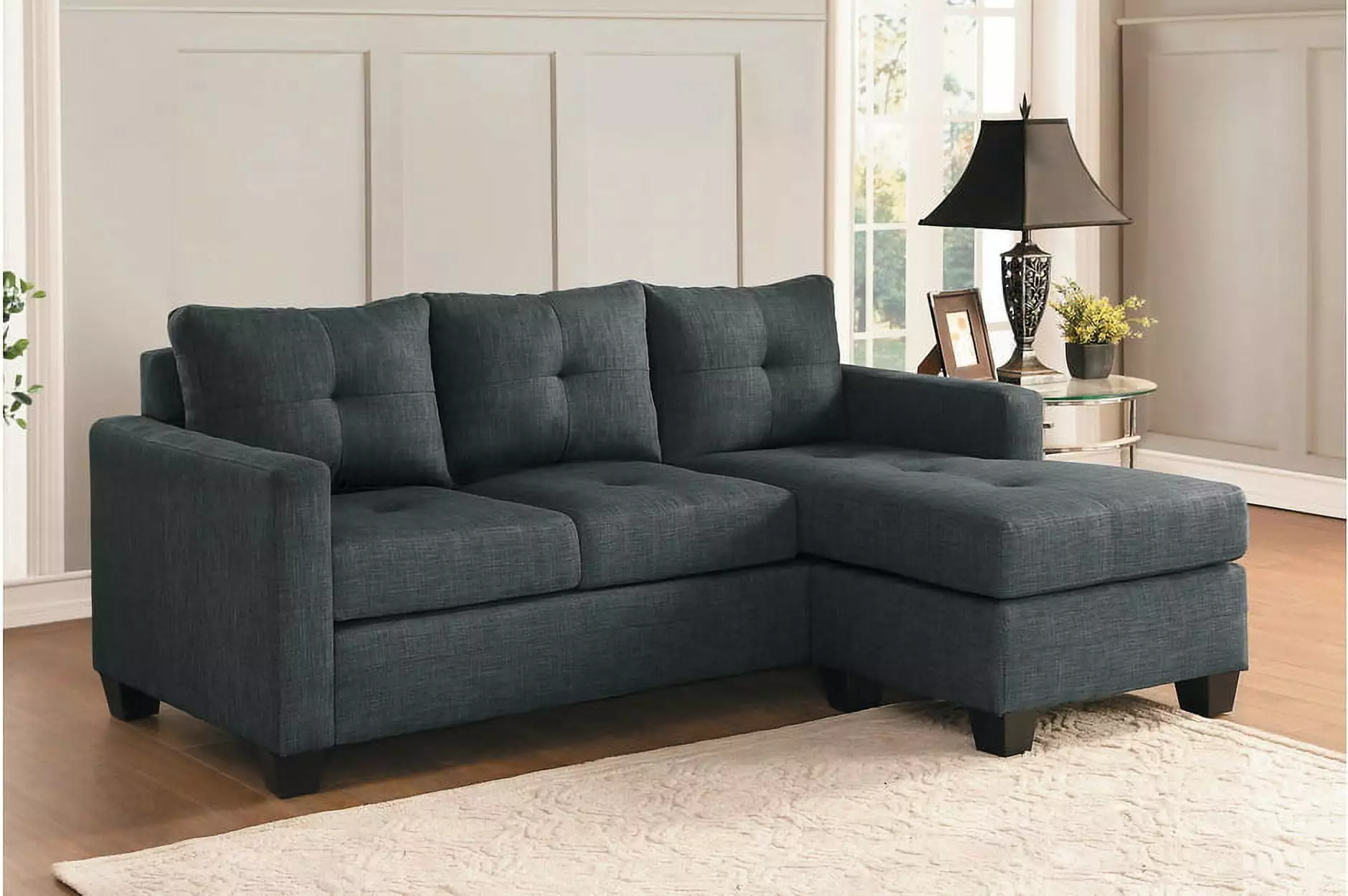 Dark Gray Reversible Sectional Sofa Chaise and Tracked Arms - Contemporary Living Room Furniture Esofastore