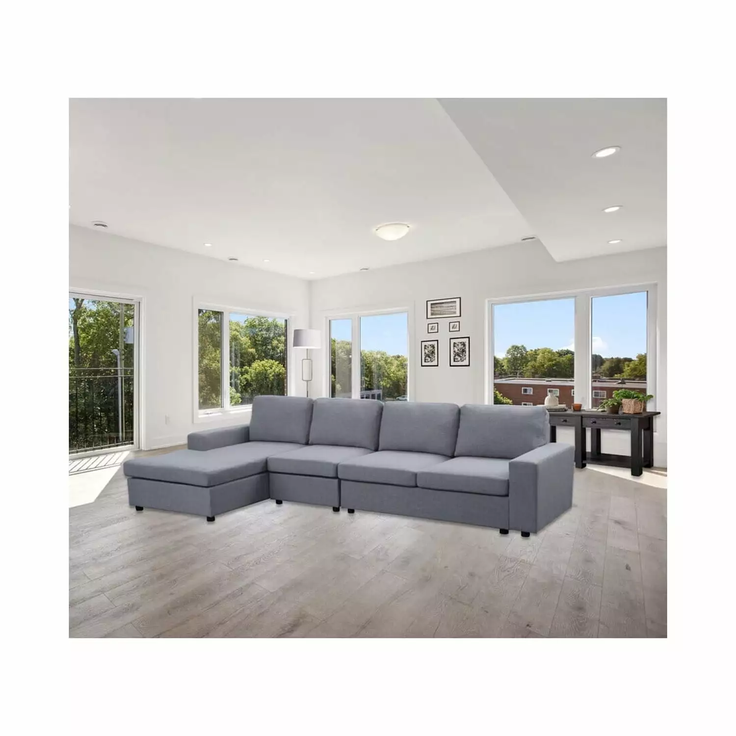 Maykoosh Global Greatness Light Gray Linen Reversible Modular Sectional Sofa Chaise