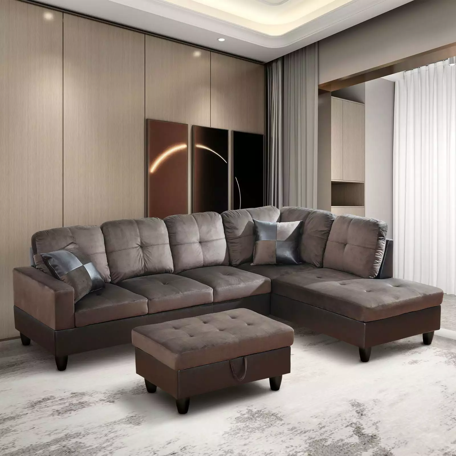 PonLiving Furniture LF105B Avellino Right Hand Facing Sectional Sofa Dark Chocolate Pon Living Furniture Inc