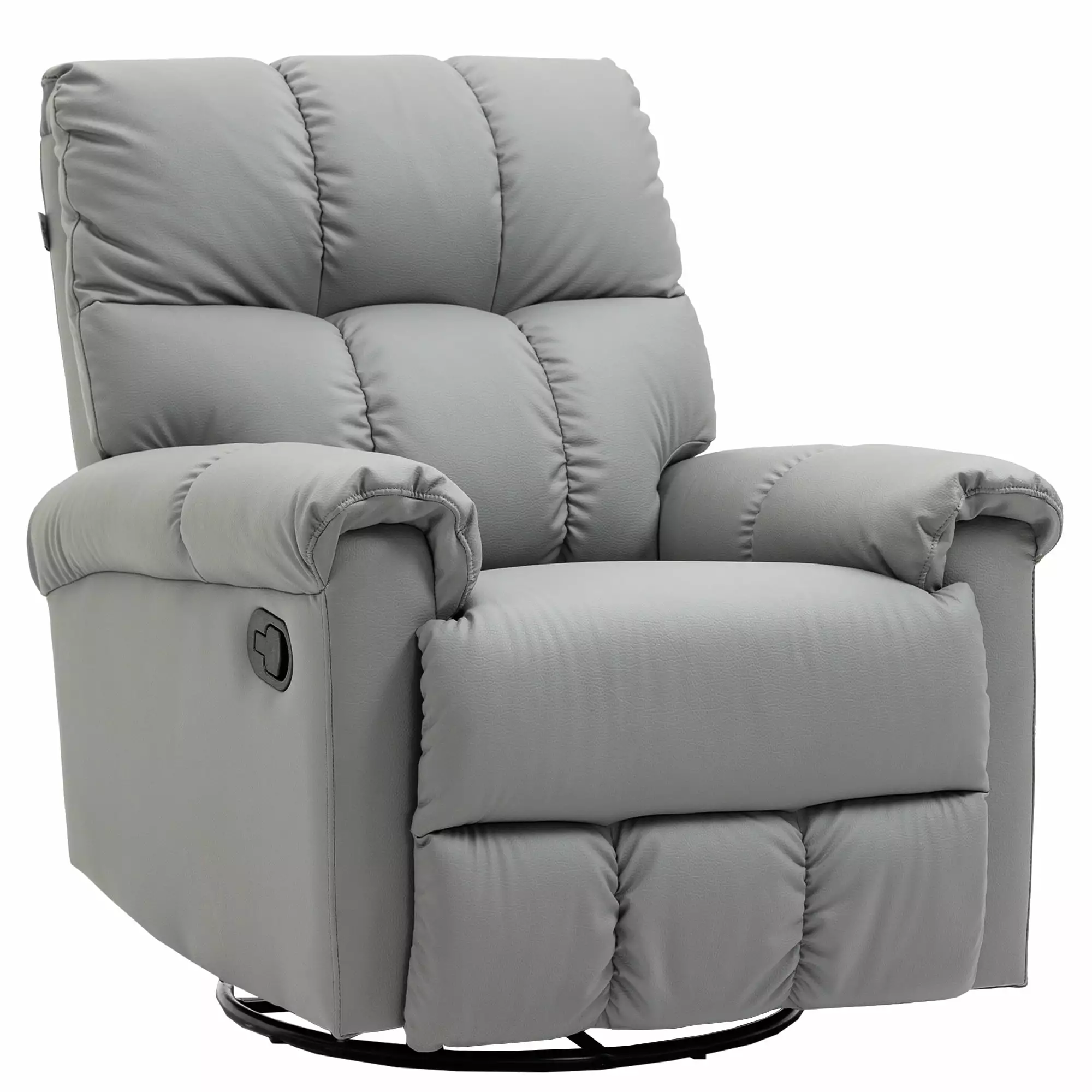 Gray Faux Leather Rocker Recliner Chair 360 Swivel Base and Overstuffed Back CNCJ