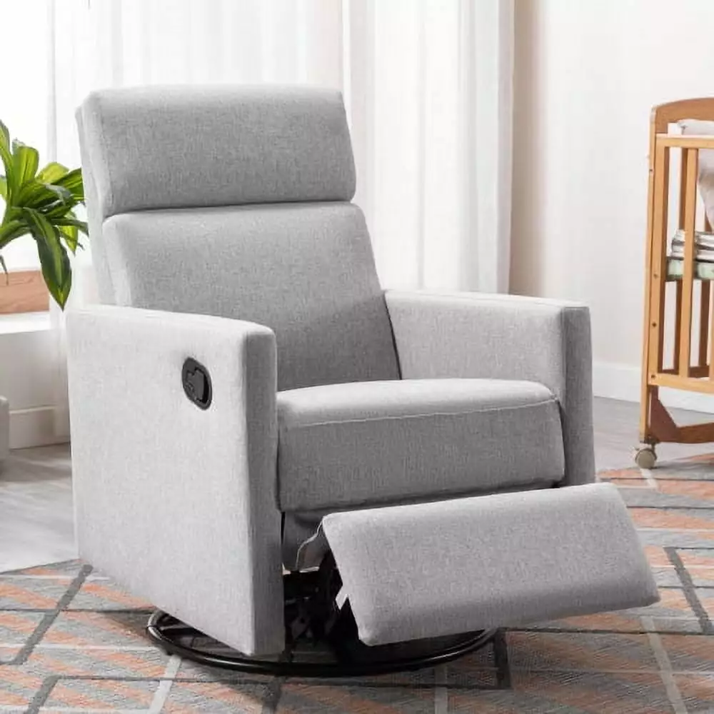 Modern Gray Upholstered Rocker Nursery Chair Plush Seating Glider Swivel Recliner Hypeshops