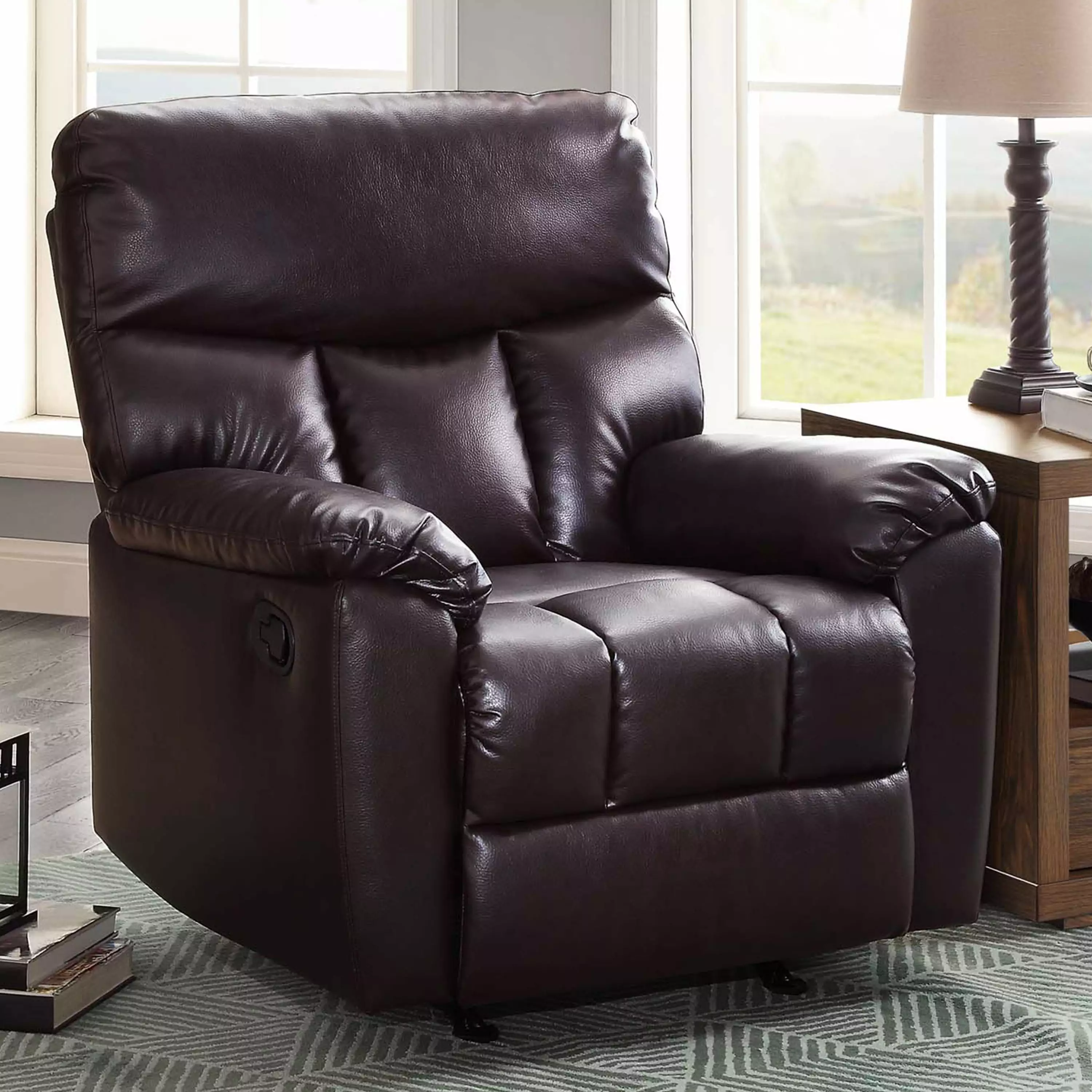 Serta Small Space Rocker Recliner Chocolate Brown Faux Leather Upholstery