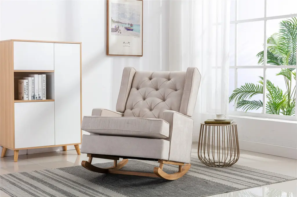 Coolmore Cozy Rocking Chair Beige Polyester Living Room coolmore w-395
