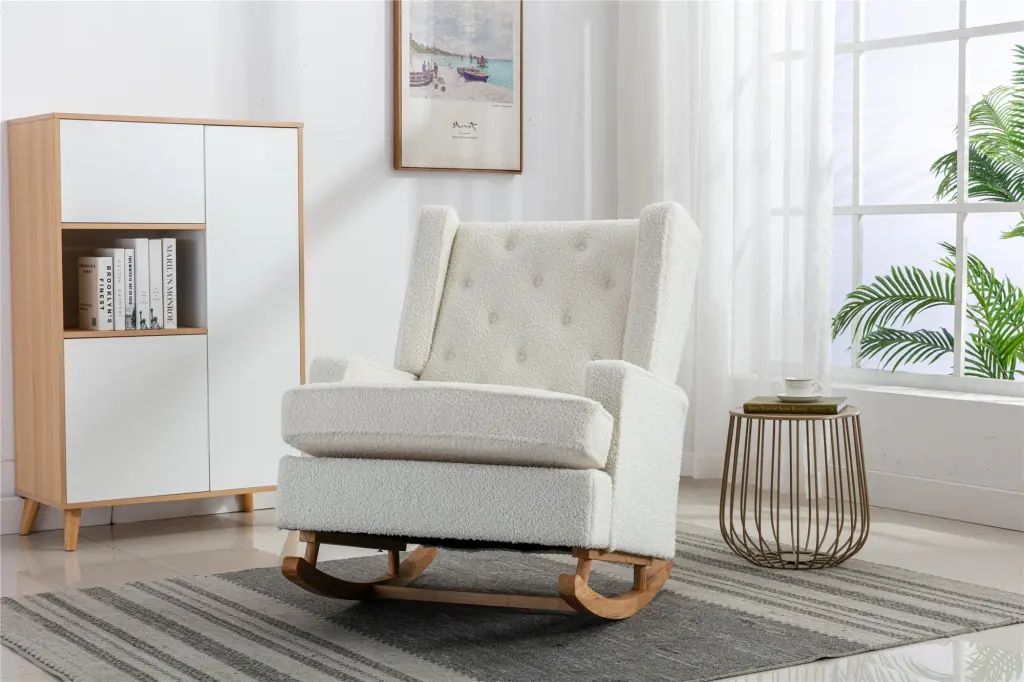 Coolmore Living Room Cozy Rocking Chair Accent Chair White Teddy Fabric coolmore w-395