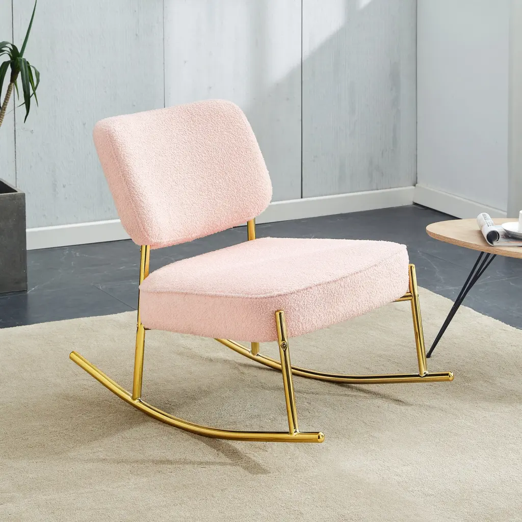 Teddy Velvet Material Cushioned Rocking Chair Unique Design droom w-1151