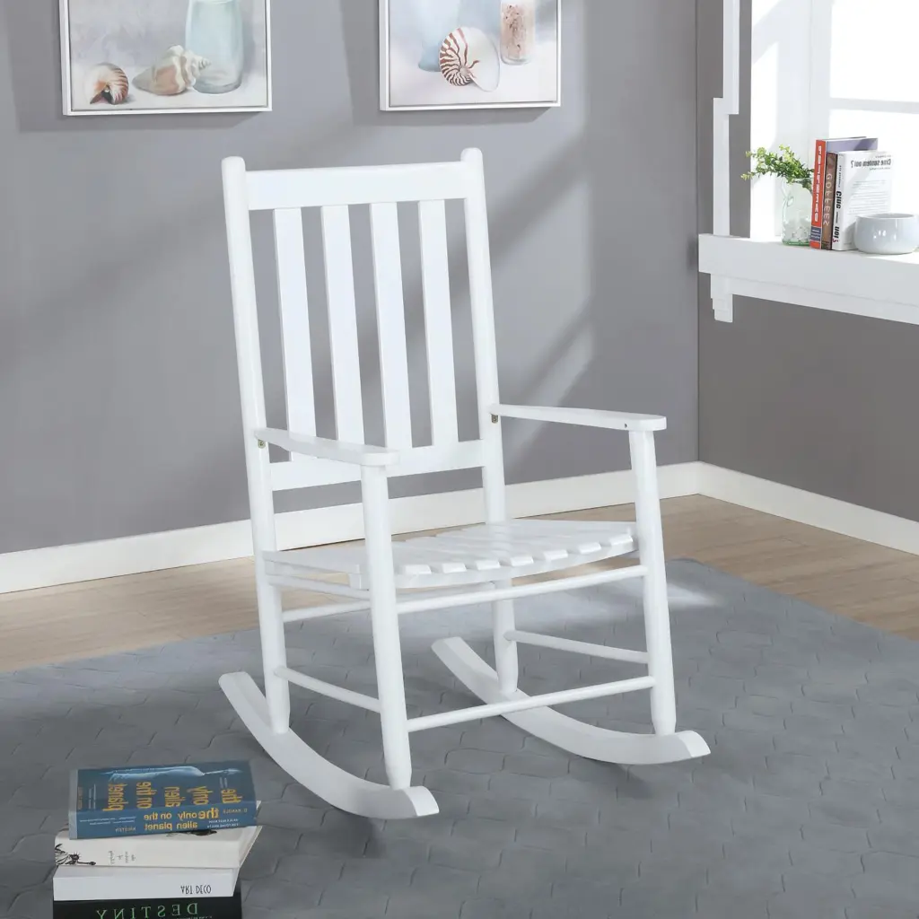 White Slat Back Rocking Chair Farmhouse Living Room Chair furniture max