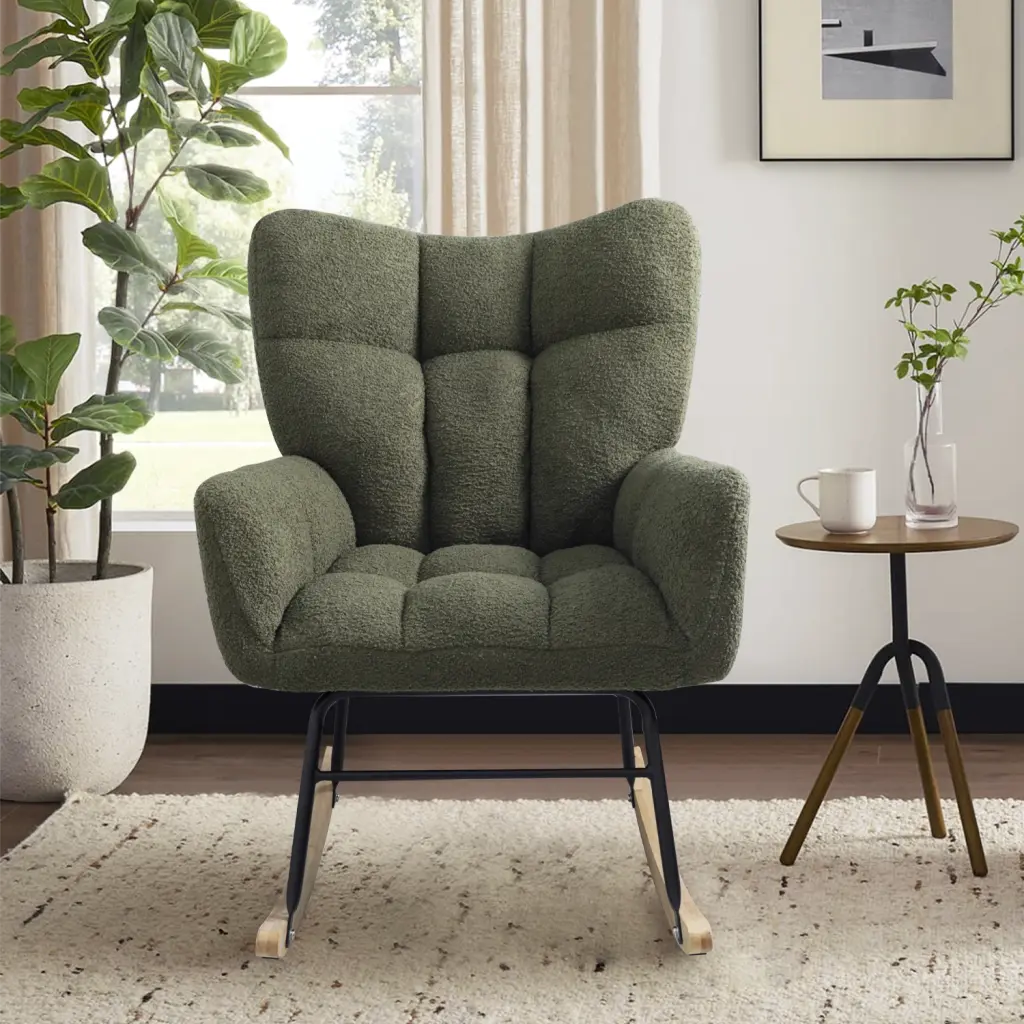 Teddy Fabric Rocking Chair Upholstered Rocker Armchair High Back Nursery rnb