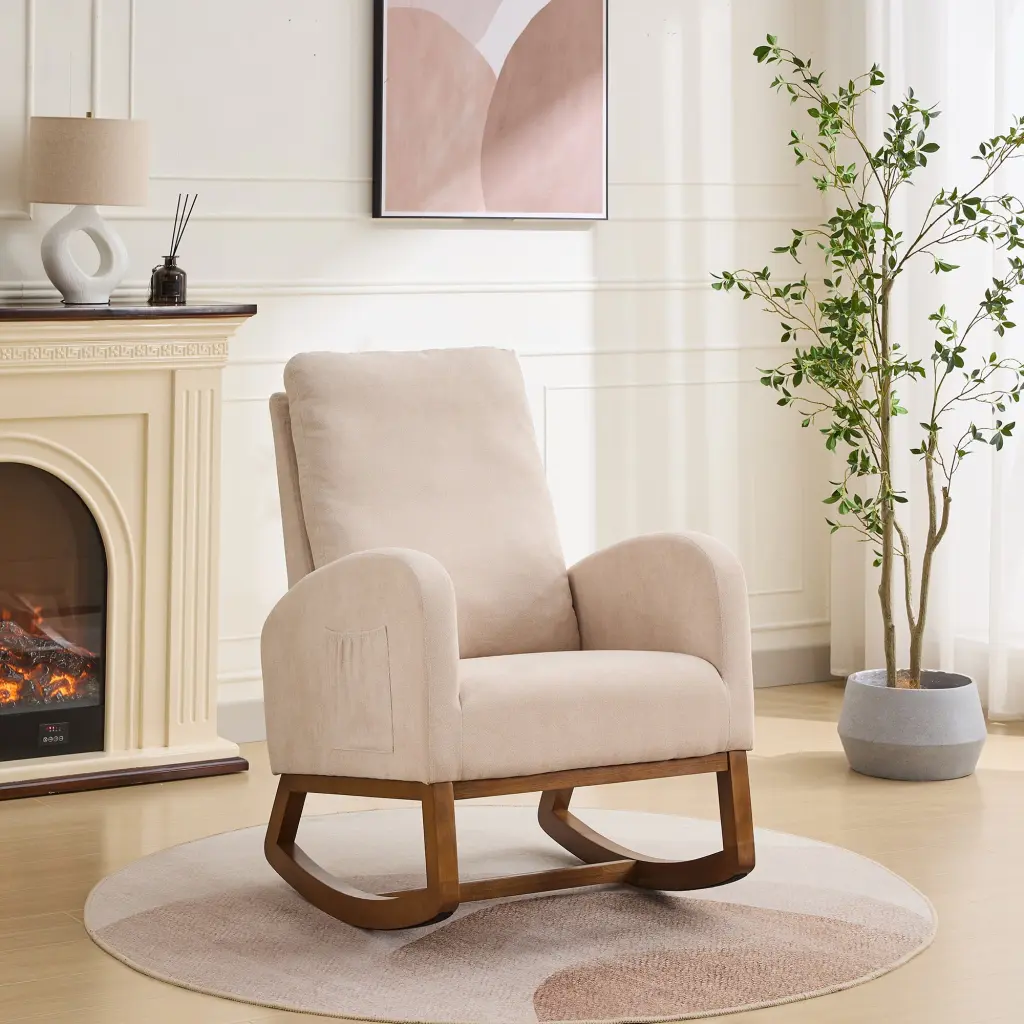 27.2 Inch Rocking Chair Nursery Polyester Glider Chair High Back w1852