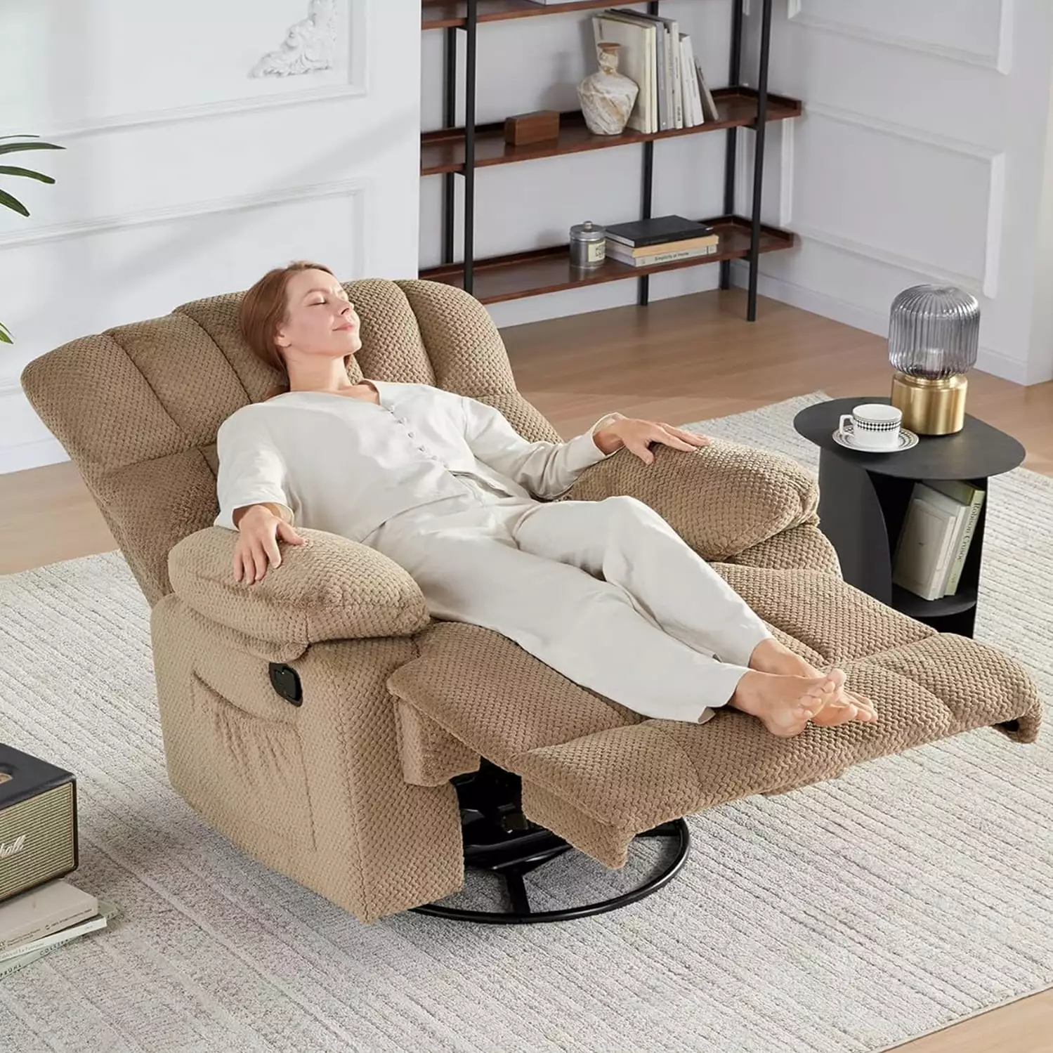 DeeHome 360° Rocking Swivel Rocker Recliner Chair Oversized Overstuffed Manual Nursery Glider Khaki