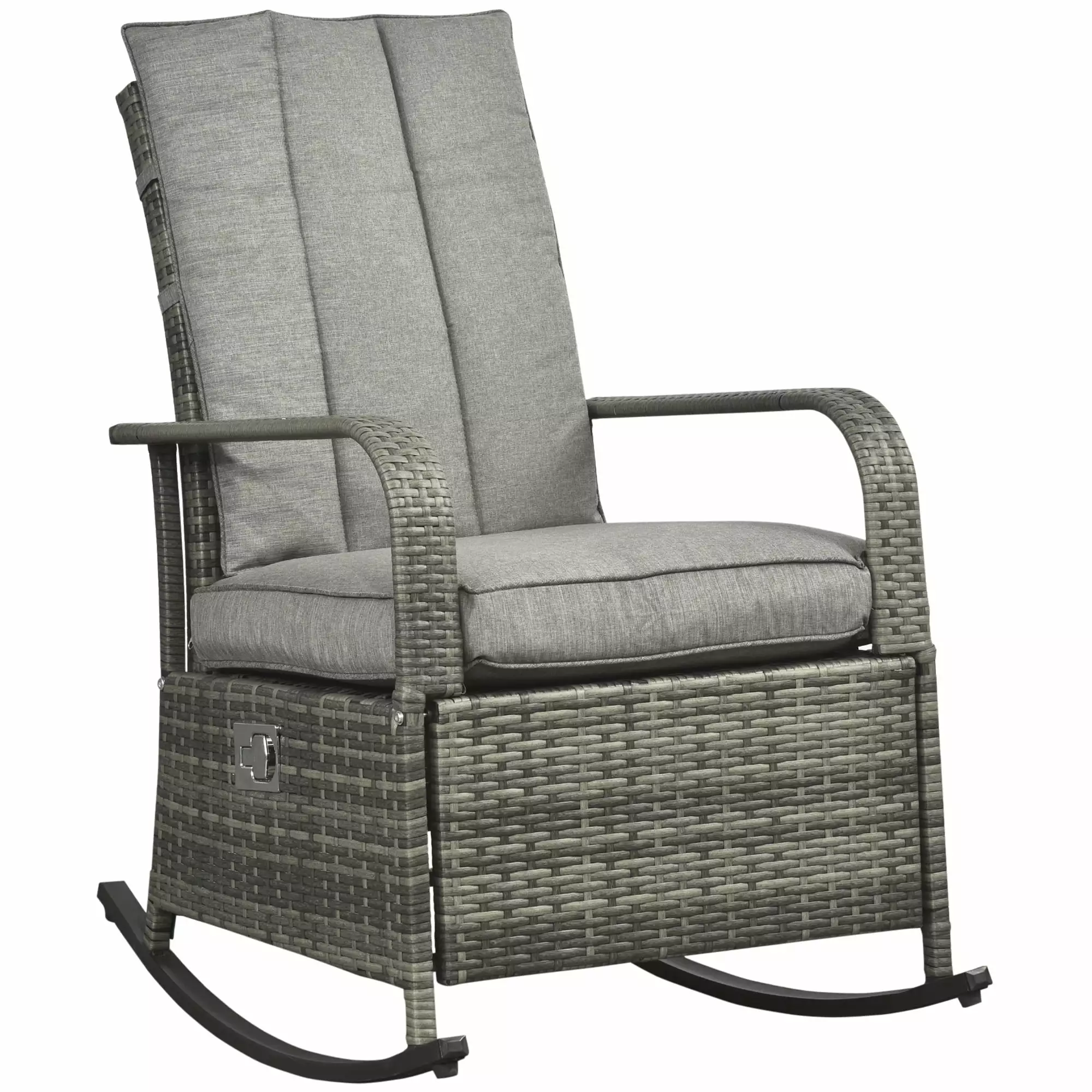 Homiyad Gray PE Wicker Outdoor Rattan Rocking Chair Adjustable Footrest