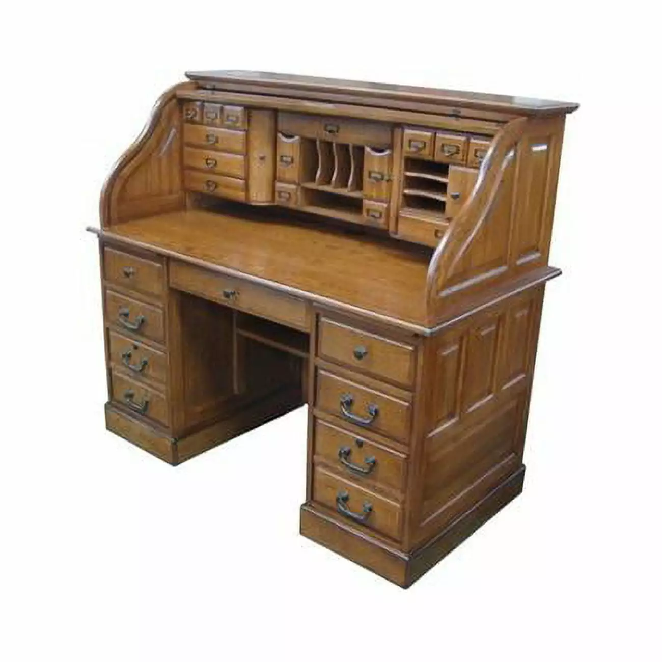 Homeroots Hardwood Deluxe Roll Top Desk Burnished Walnut