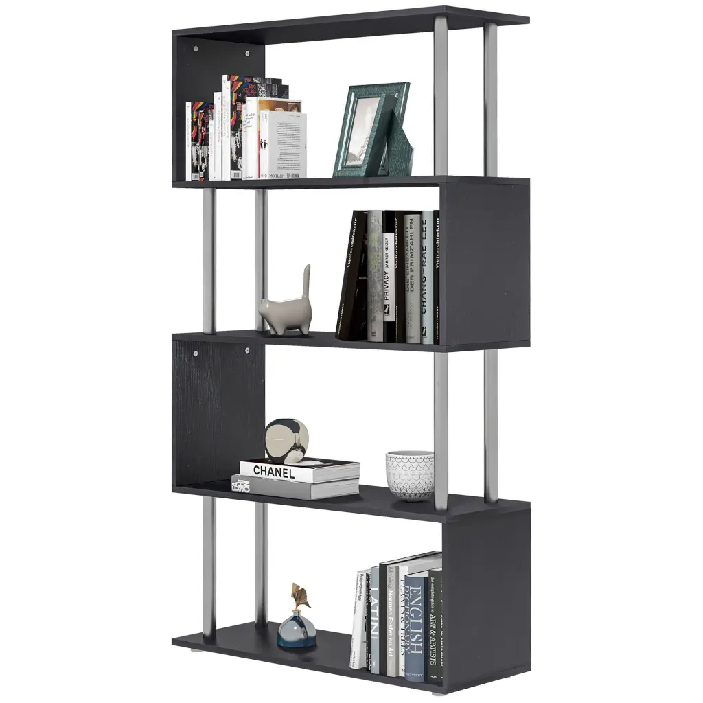 Modern S Influenced 5 Tier Room Dividing Bookcase Wooden Storage Shelf aosom business
