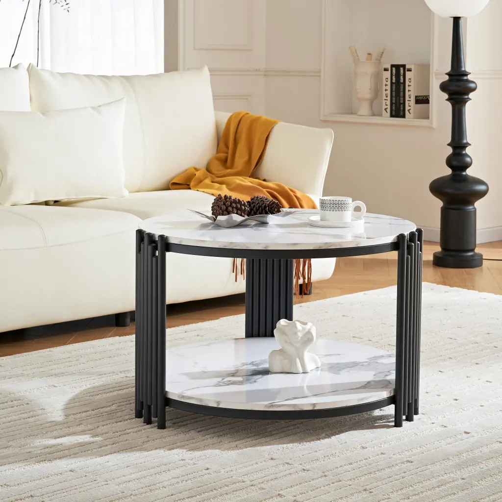 28.35 Inches Round Coffee Table Storage Faux Marble Small Coffee Table modasi