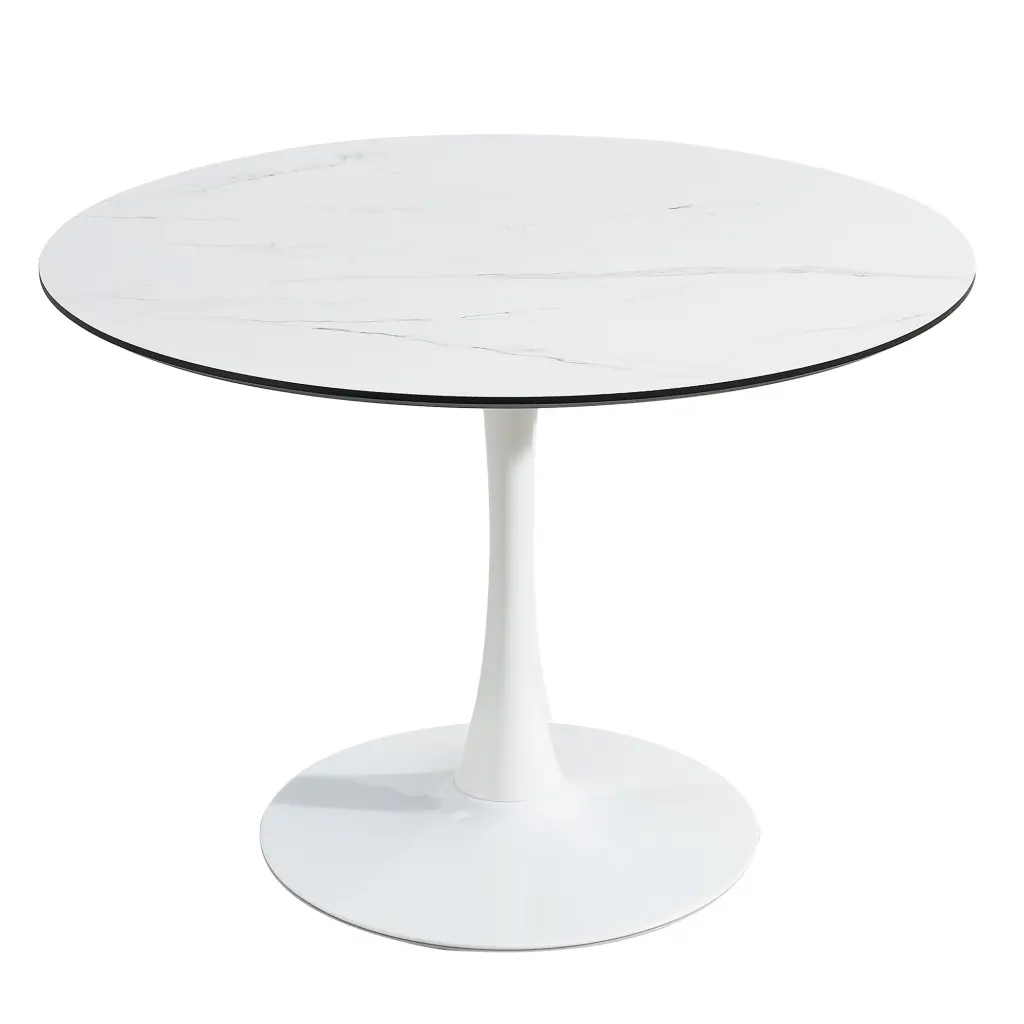 Tulip Dining Table Round 106Cm White Marble Finish d-n furniture