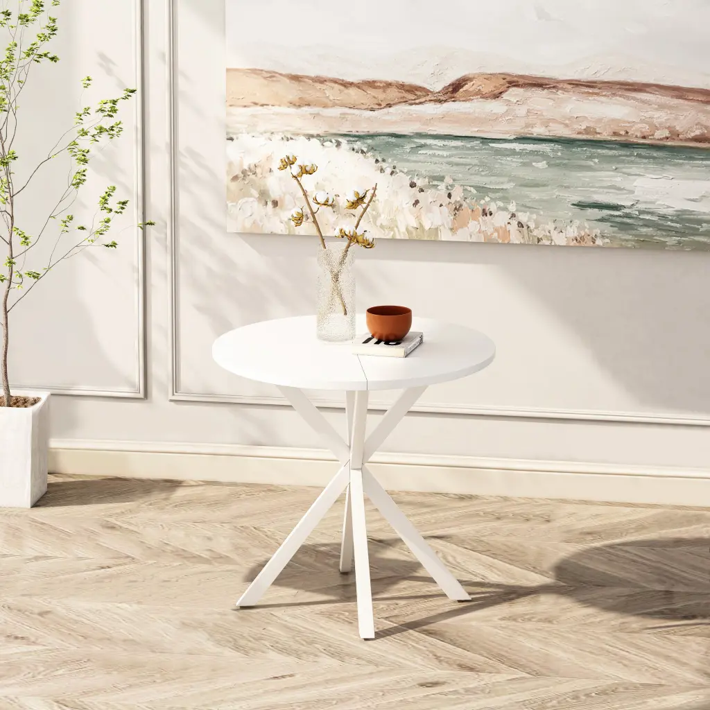 31.5 Inch Modern Round Dining Table Crossed Legs White Occasional Table rnb