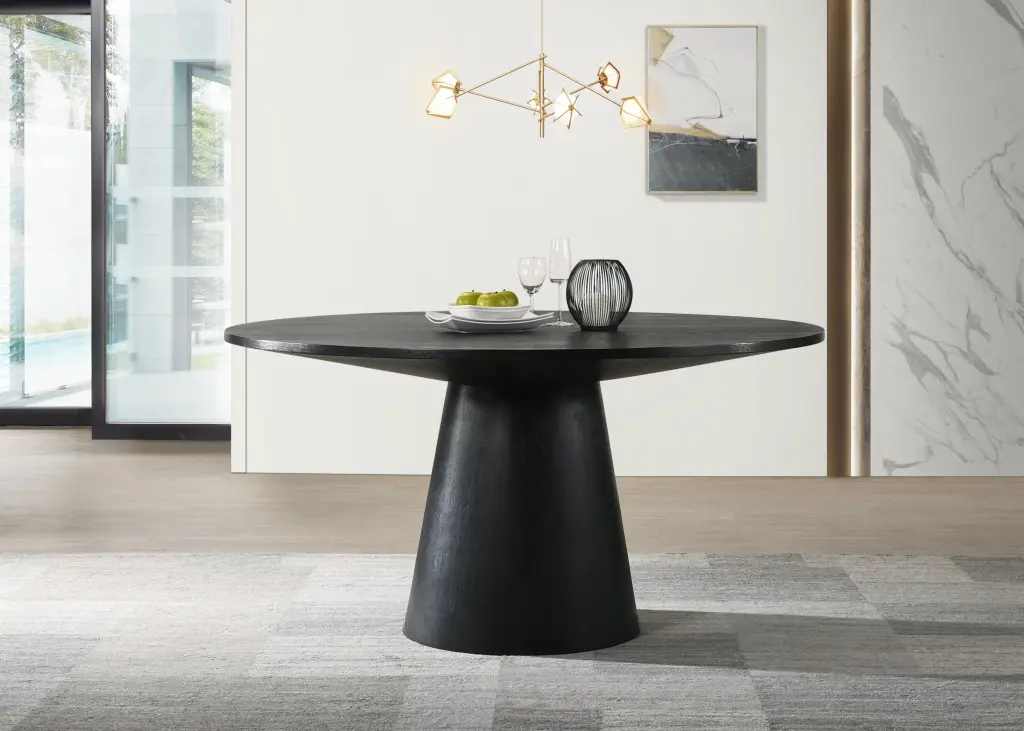 Jasper Ebony Black 59 Inch Contemporary Round Dining Table Solid Wood lilola home