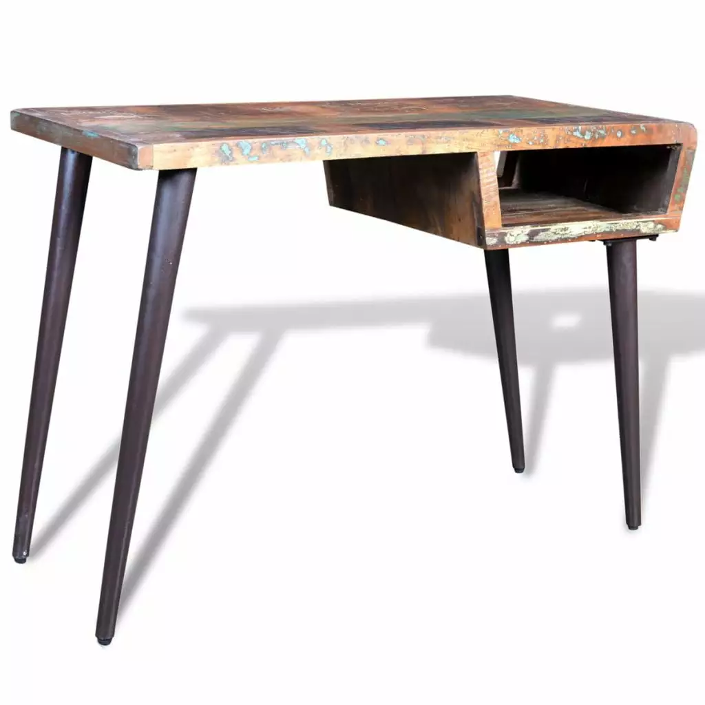 Anself Rustic Desk Storage Compartment Reclaimed Wood Tabletop Iron Legs - Entryway Home Console Table