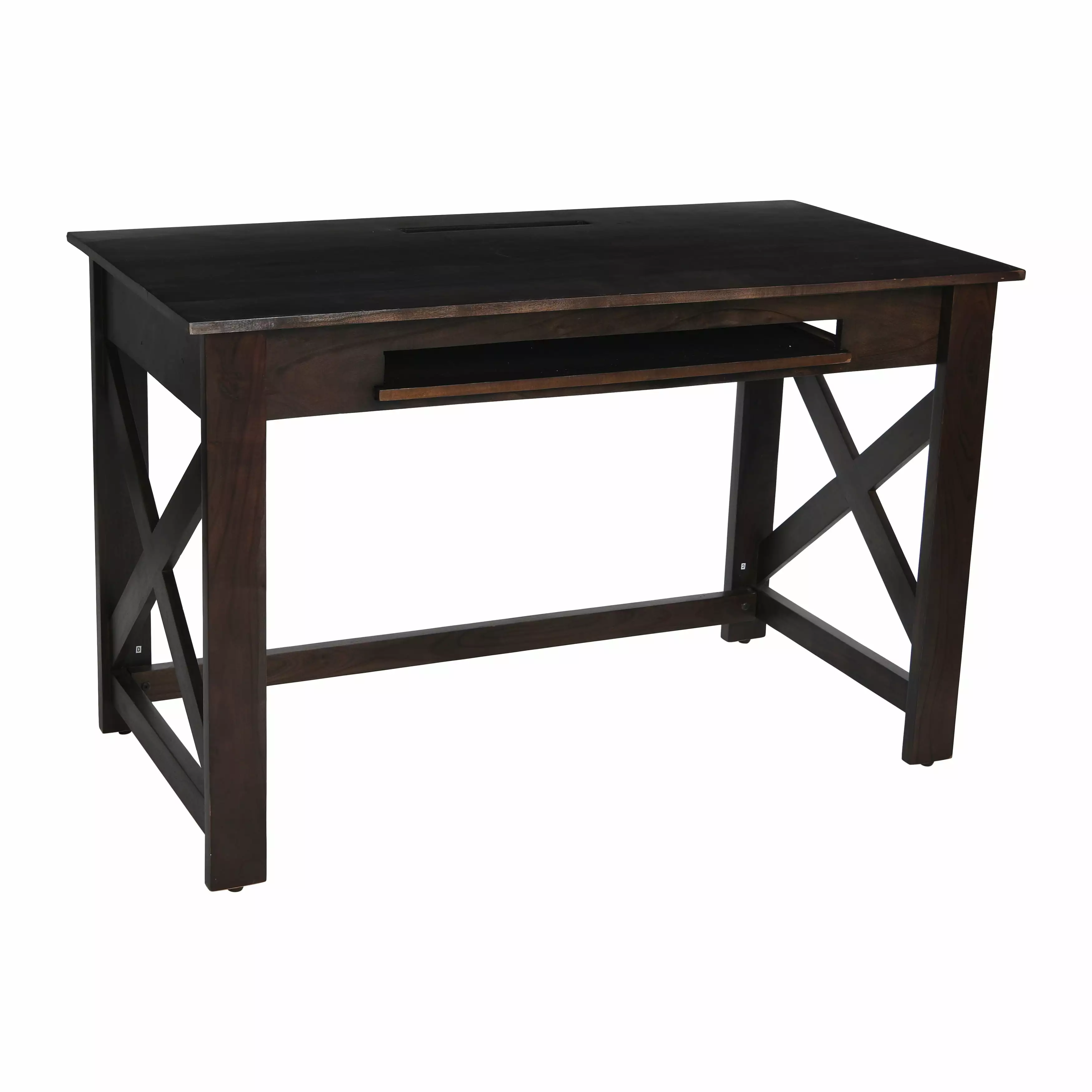 Creative Co-Op Rustic Mango Wood Desk Keyboard Shelf and X-Frame Side Detail Barn Door