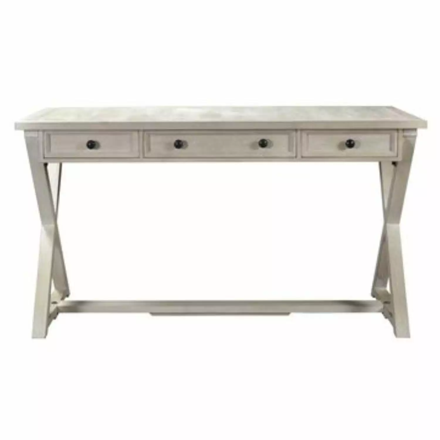 Crestview Bengal Manor Acacia Wood White Wash 3 Drawer Desk - Rustic Home Office Furniture Crestview Collection