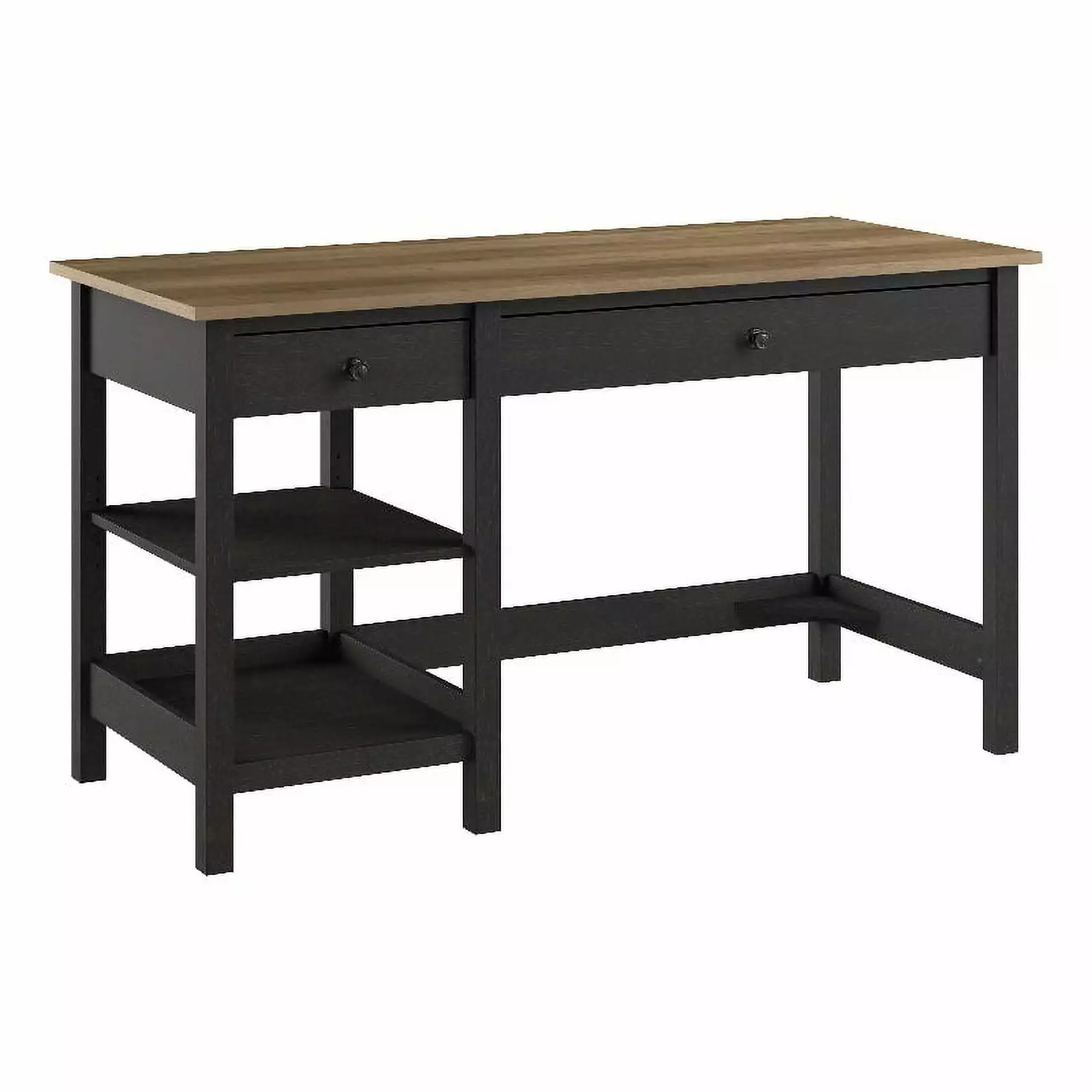 Pemberly Row 54W Computer Desk Shelves Vintage Black and Reclaimed Pine - Rustic Home Office Desk
