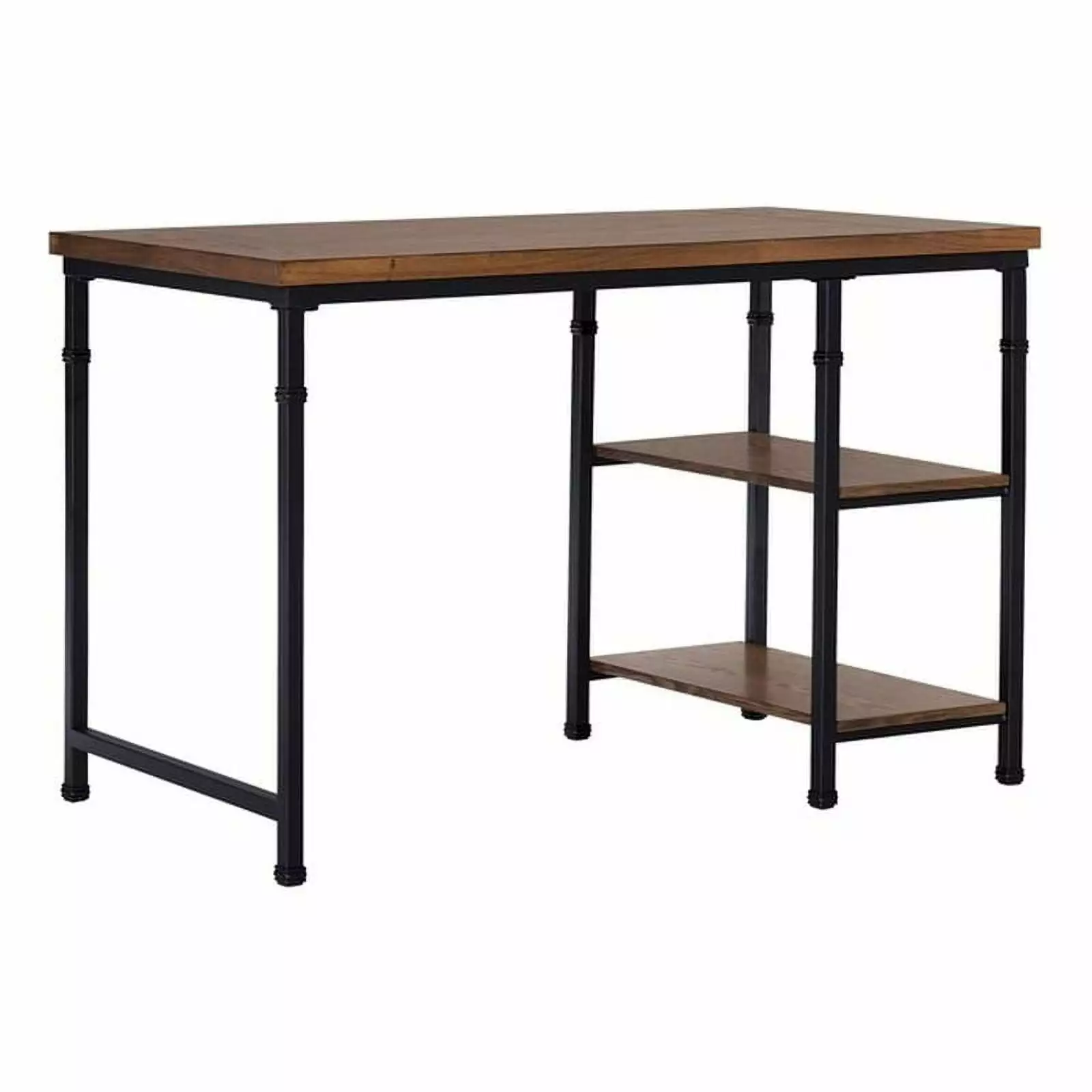 Pemberly Row Sturdy Rustic Desk 2 Wood Shelves and Metal Frame Black Home Office