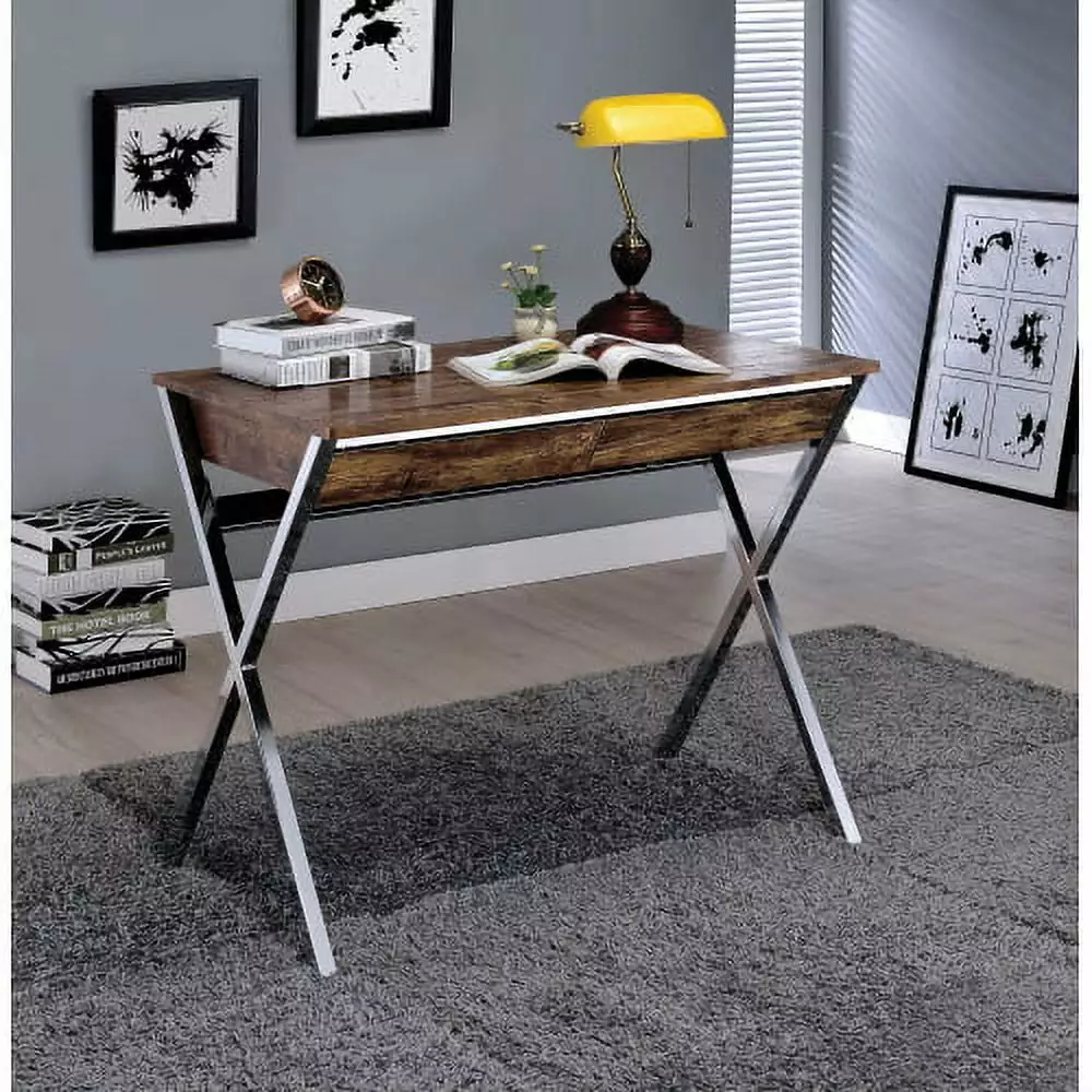 Rustic Wood Computer Desk Modern Home Office Desk Wood and Metal Study Writing Table Oak Triple Tree