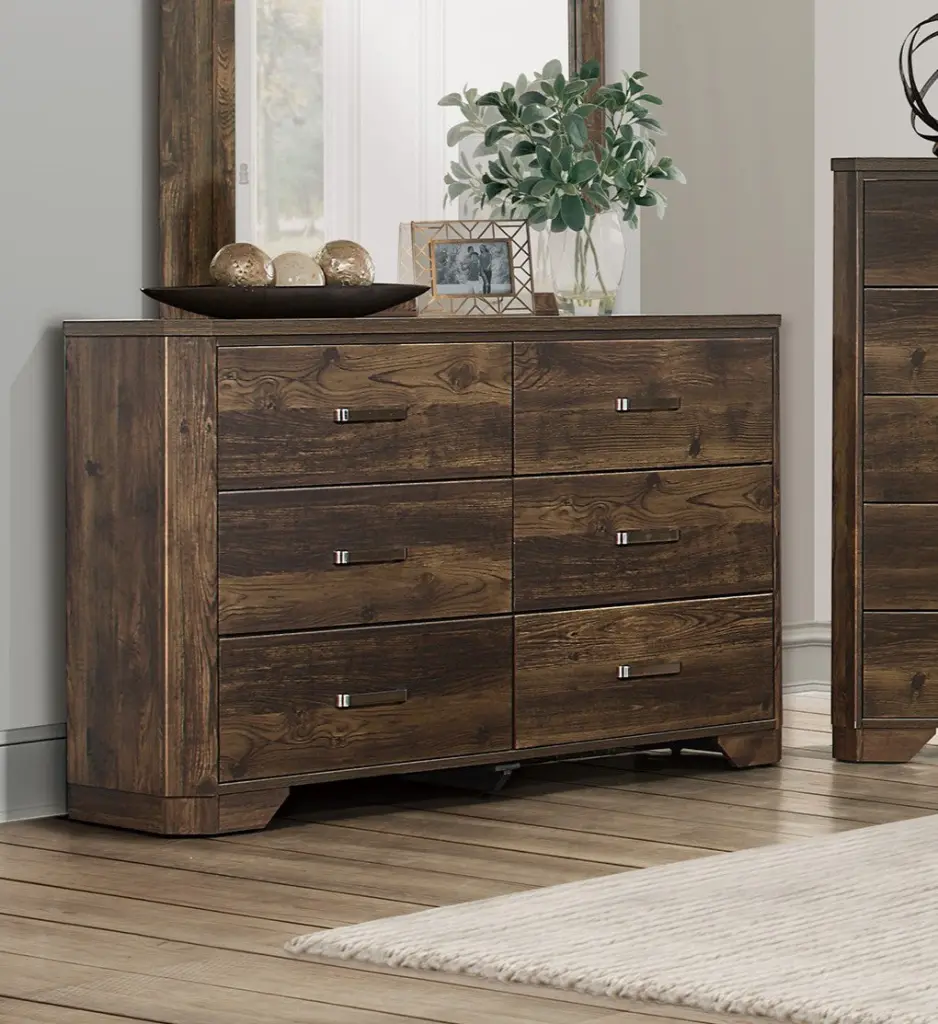 Rustic Brown Finish Dresser Storage Drawers Clipped Corners kanepe