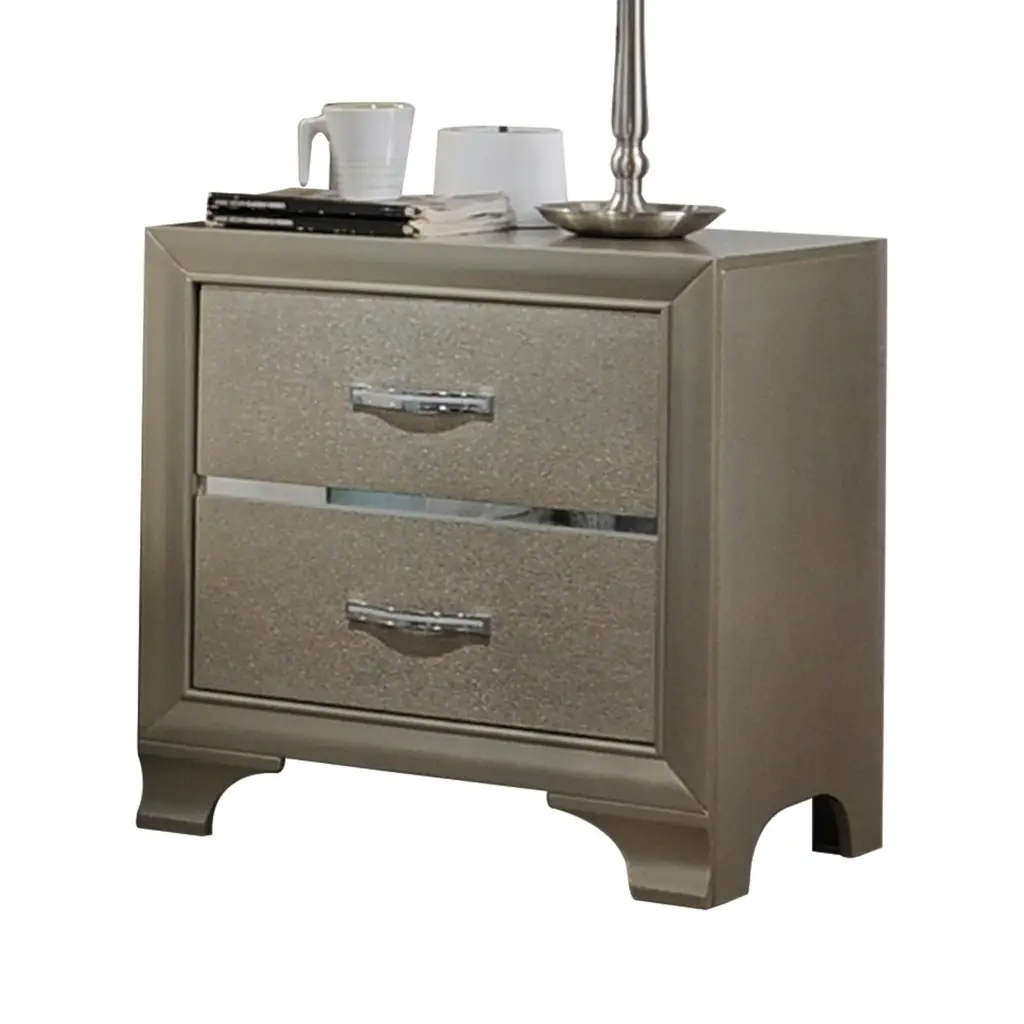 Champagne 2 Drawer Nightstand Bedroom Rectangle Rustic Side Table furniture max