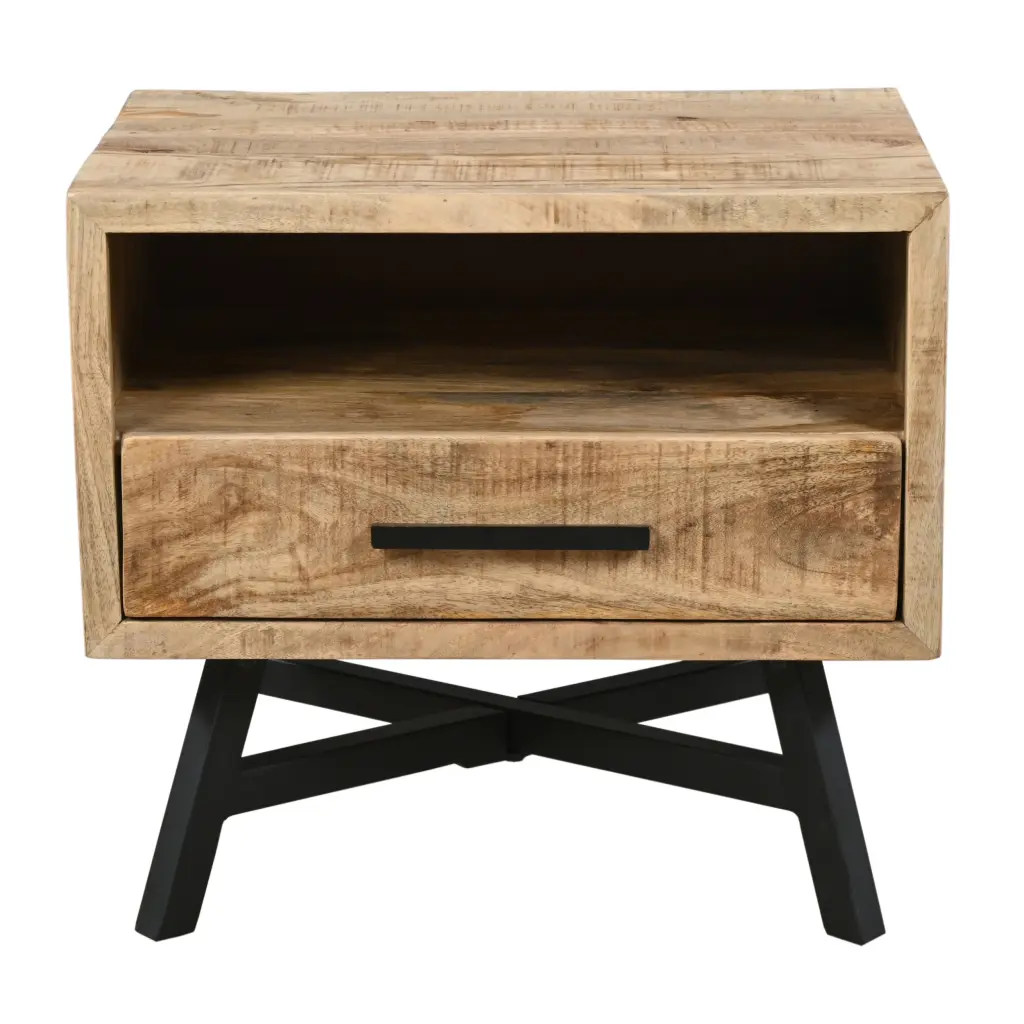 Bree 22 Inch Modern Rustic Single Drawer Nightstand Brown Mango Wood royal hampton