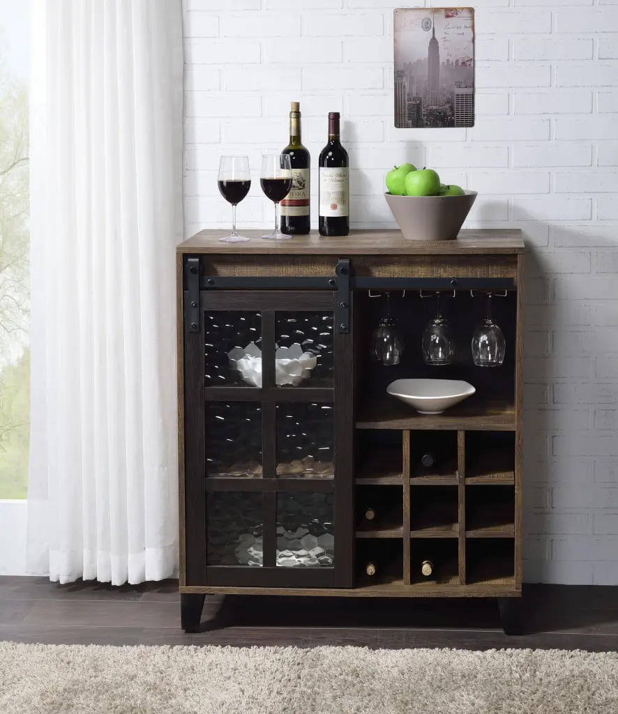 Rustic Oak and Black Wine Cabinet Door Brown Wood Glass Storage furniture max