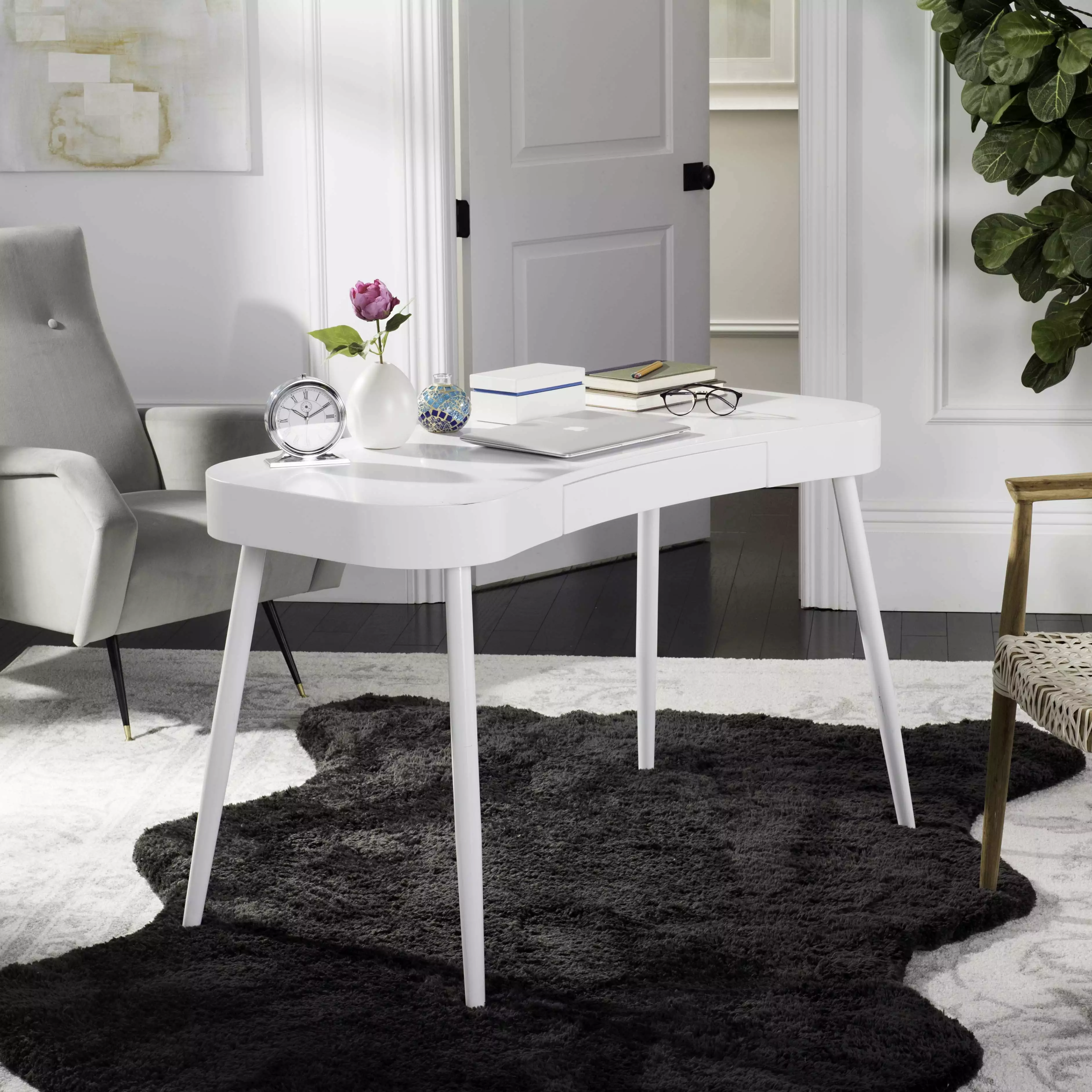 SAFAVIEH Madan Mid-Century Scandinavian One Drawer Desk White Minimalist Desk