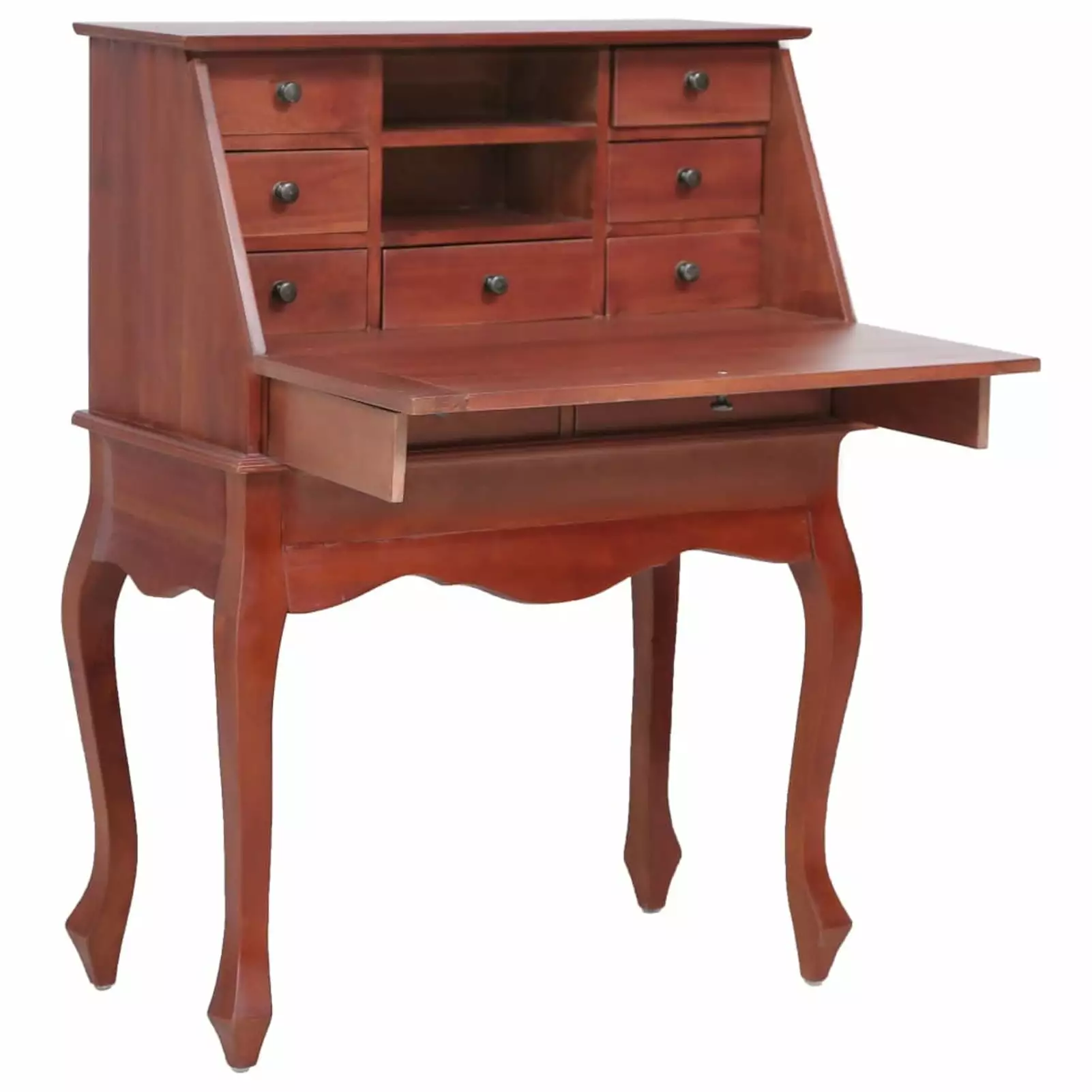 Anself Vintage Secretary Desk Wooden Flip Board Writing Table 9 Storage Drawers Mango Wood Workstation