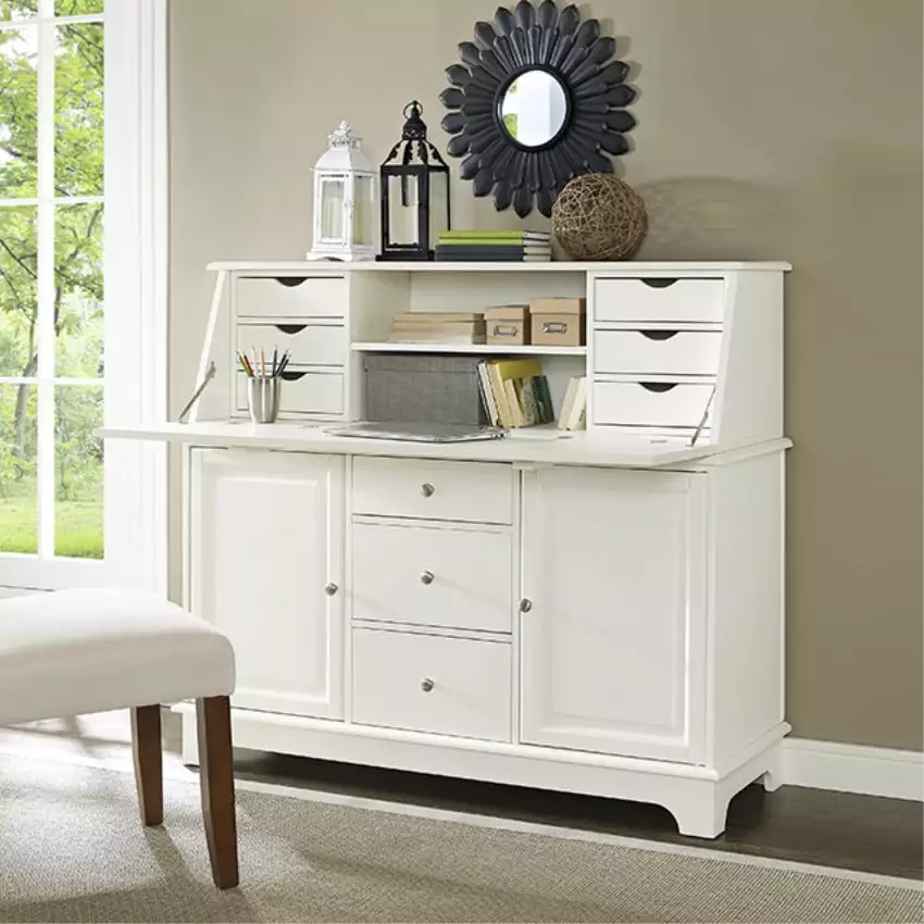 Elegant Sullivan Secretary Desk Ample Storage Space and Mountable Hutch White Finish Ergode