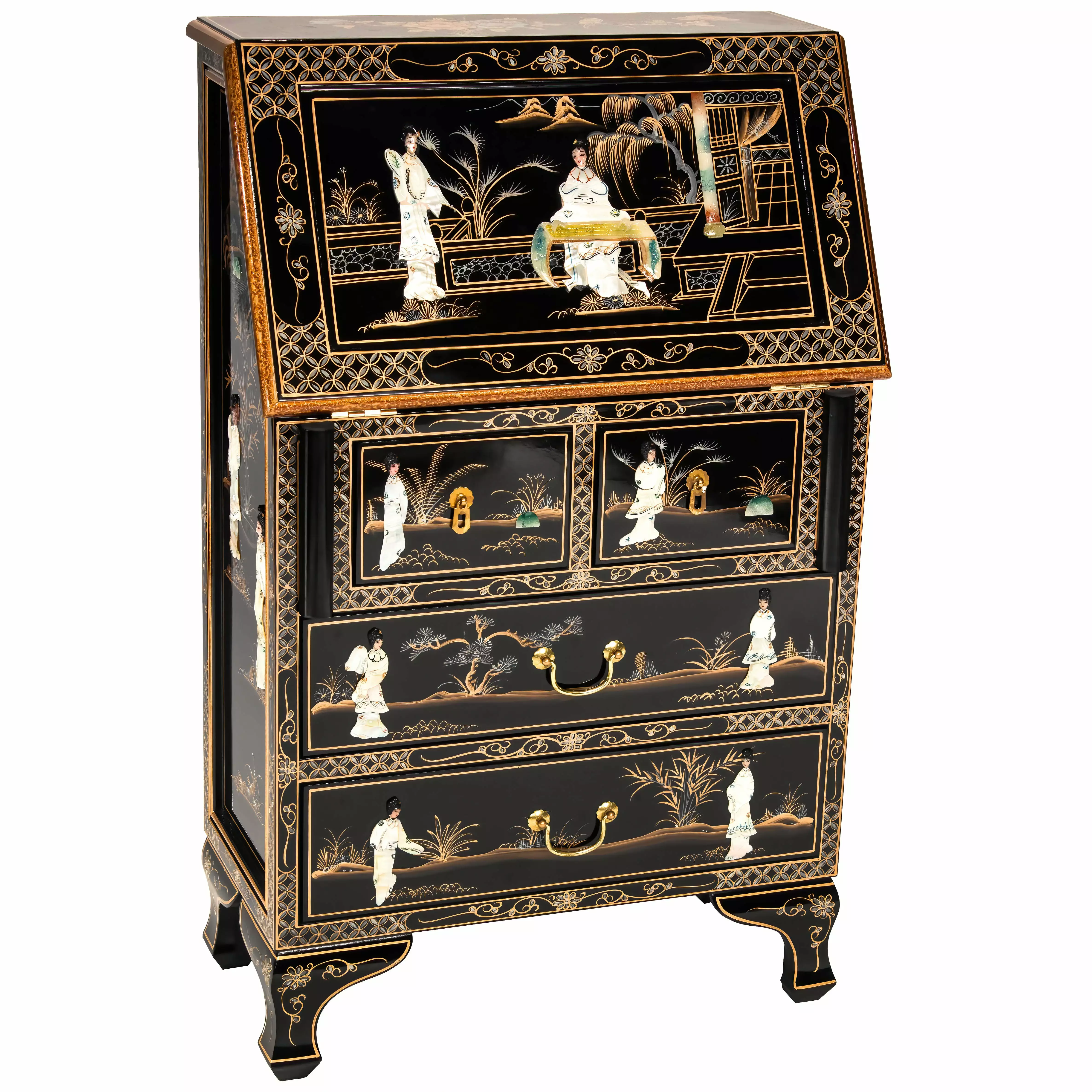 Oriental Furniture Black Lacquer Secretary Desk Royal Ladies Home Office