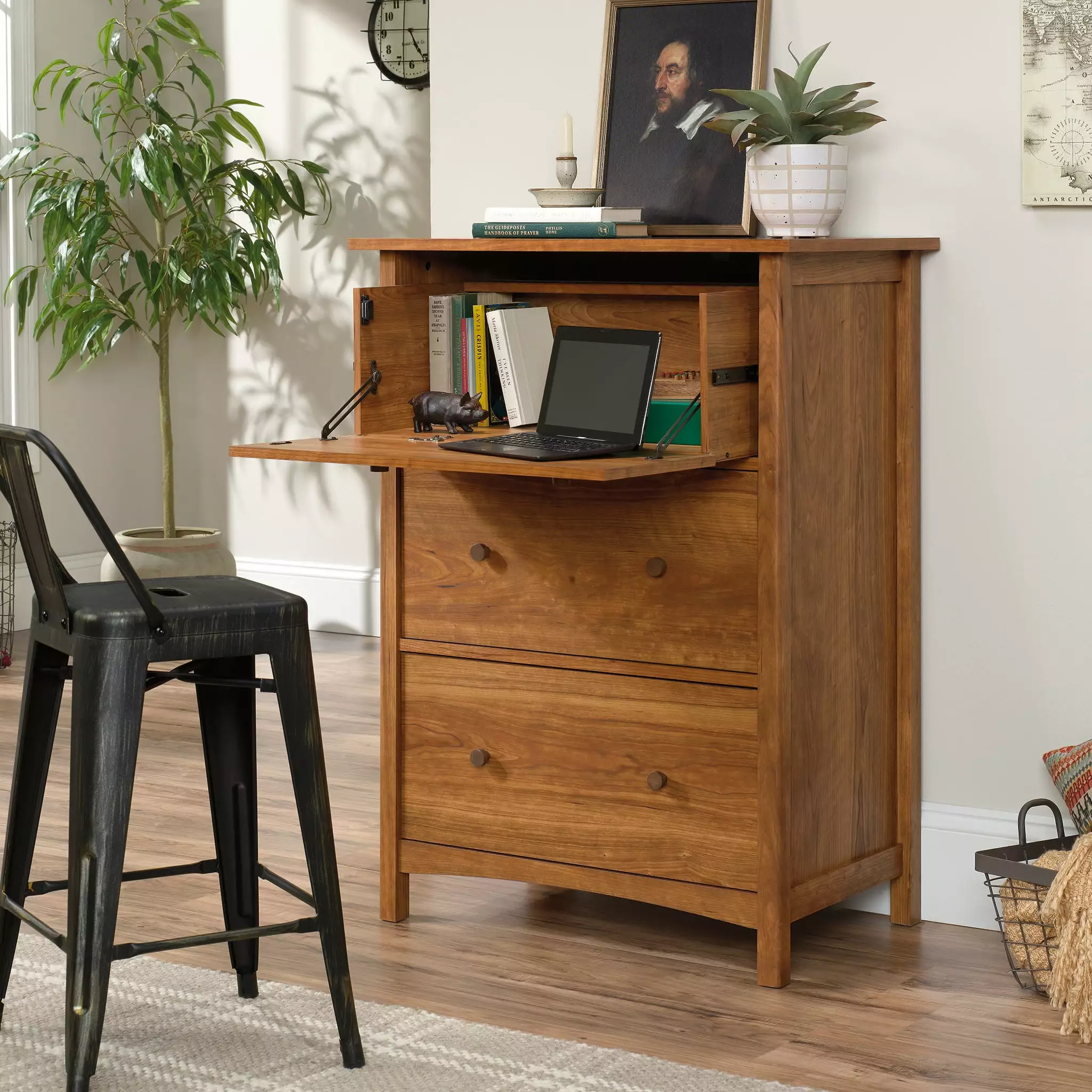 Sauder Union Plain Drop Front Secretary Desk - Prairie Cherry Finish Writing Desk