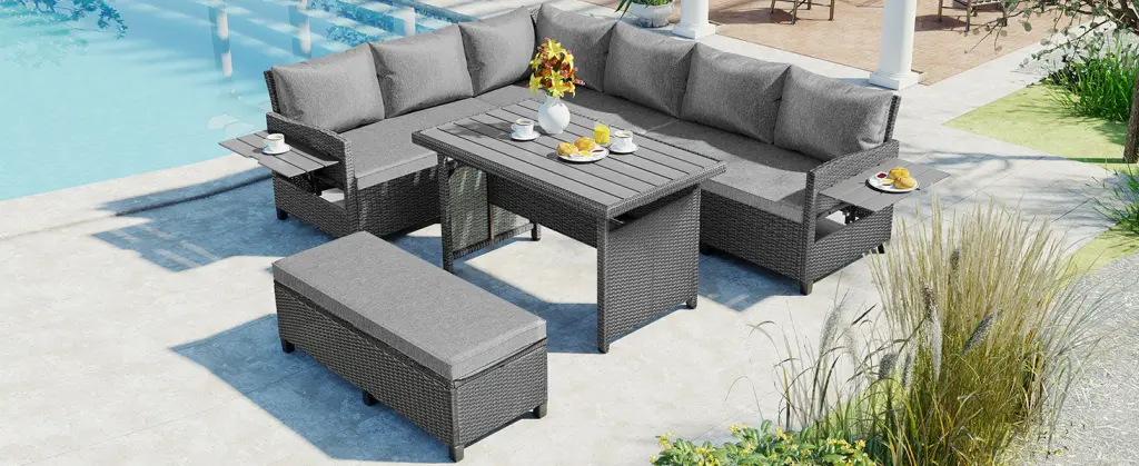 Tomax 5 Piece Outdoor Patio Rattan Sofa Set Sectional PE Wicker L Shape topmax