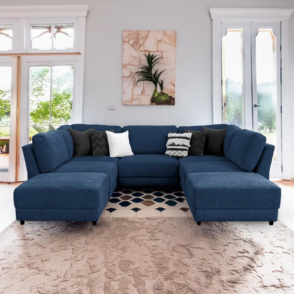Summit Navy Modular Sectional 7 Seat Configuration Navy Wood Polyester Sofa american homestead furniture