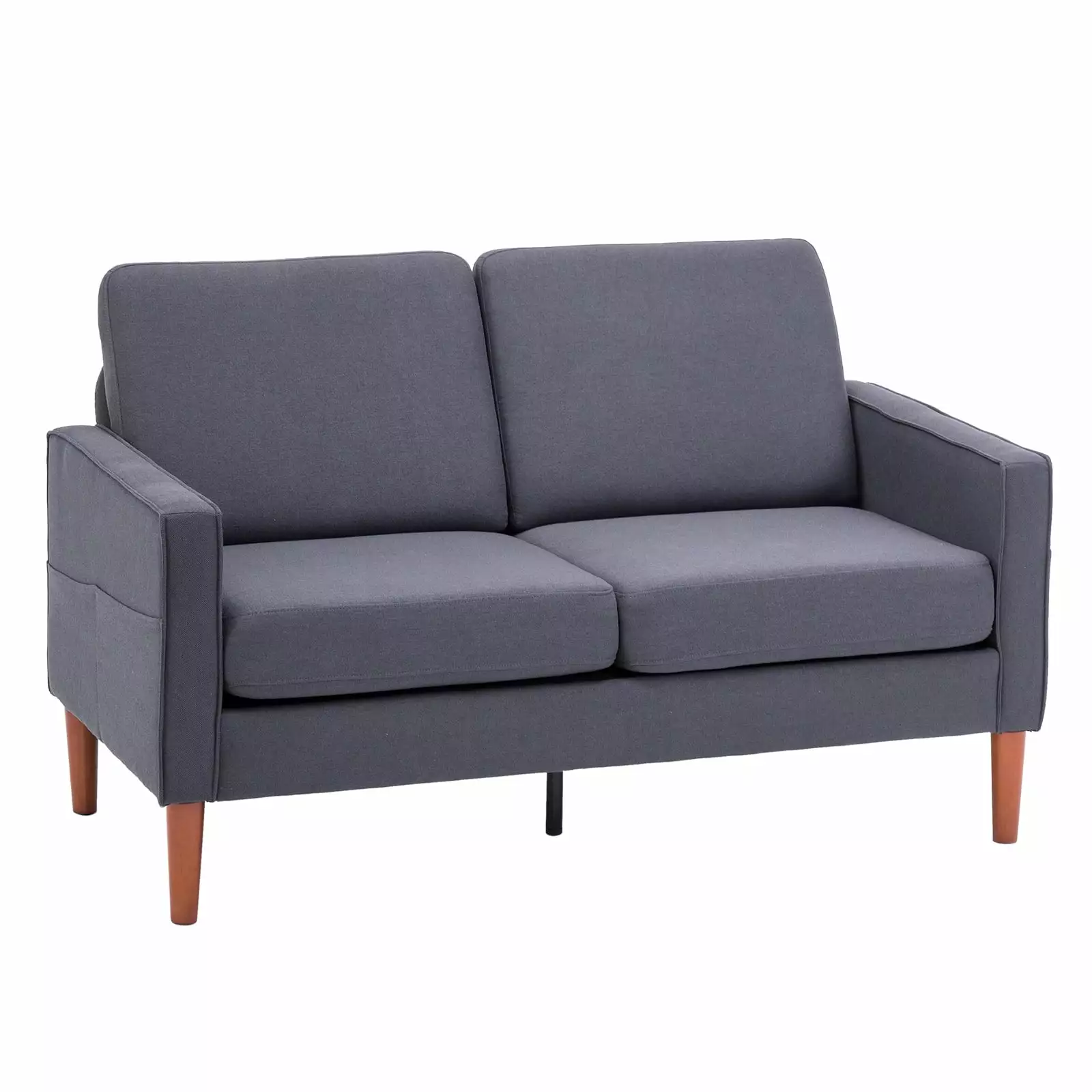 BMTBUY 135x76x85cm Linen Modular Double Seat Sofa Solid Wood Legs and Frame - Dark Grey
