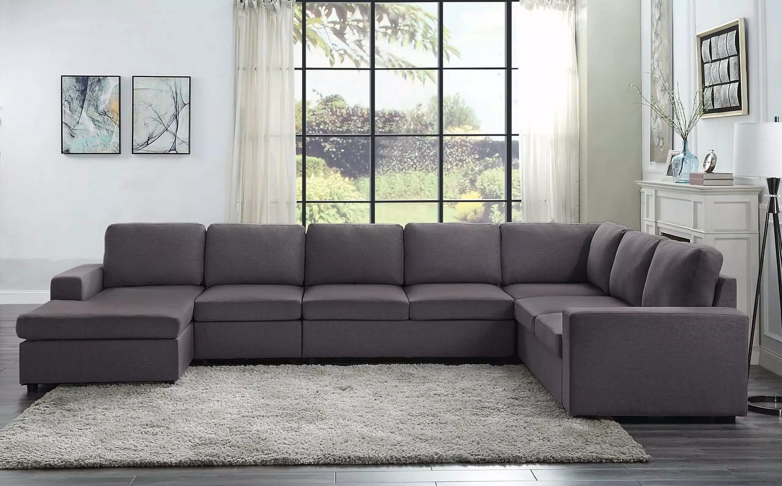 DeeHome Tifton 146.5 Modular Sectional Sofa Reversible Chaise Dark Gray Linen